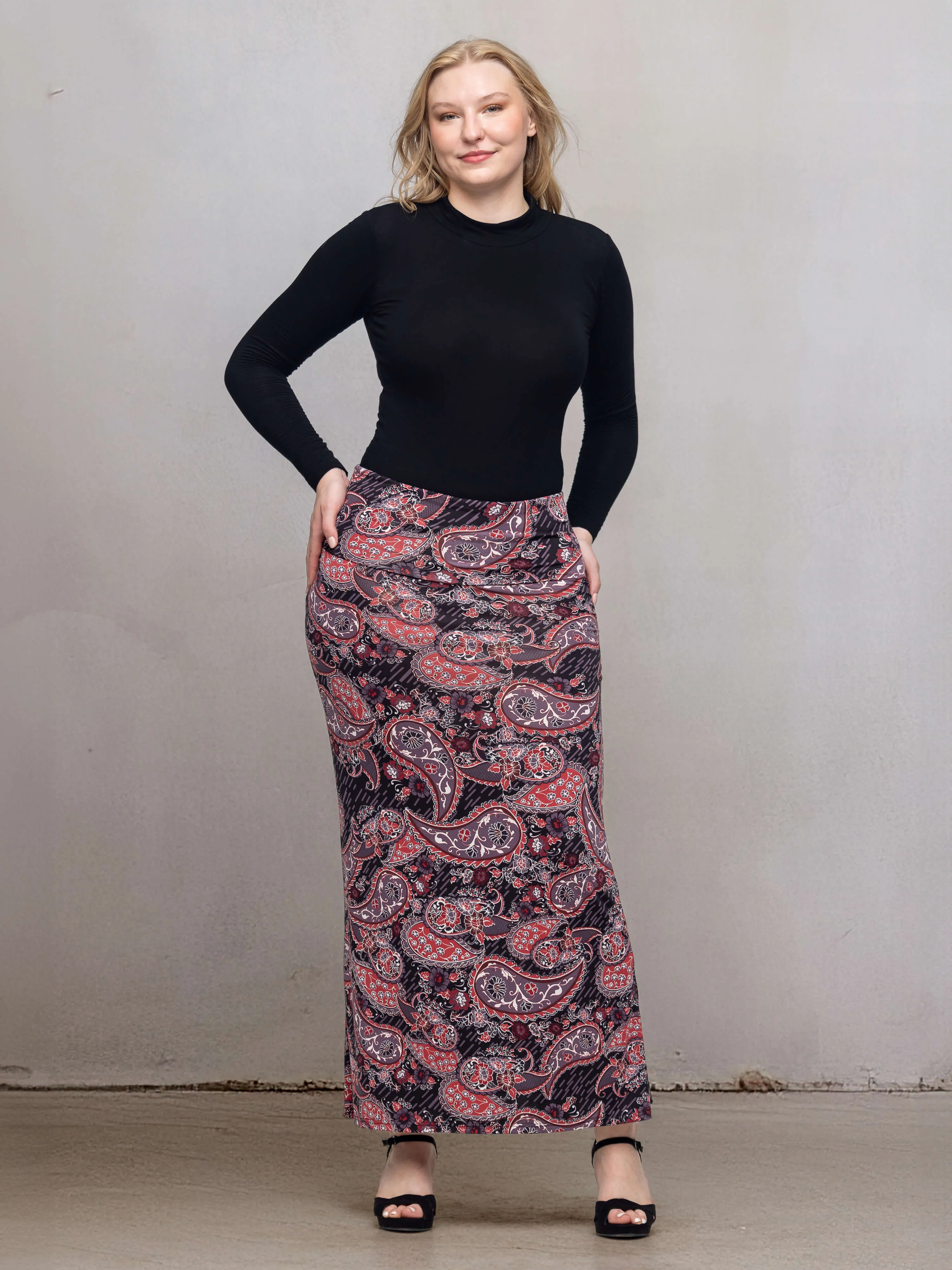 Paisley Print Fold Over Waist Maxi Skirt sold by 24/7 Comfort Apparel product image thumbnail 2
