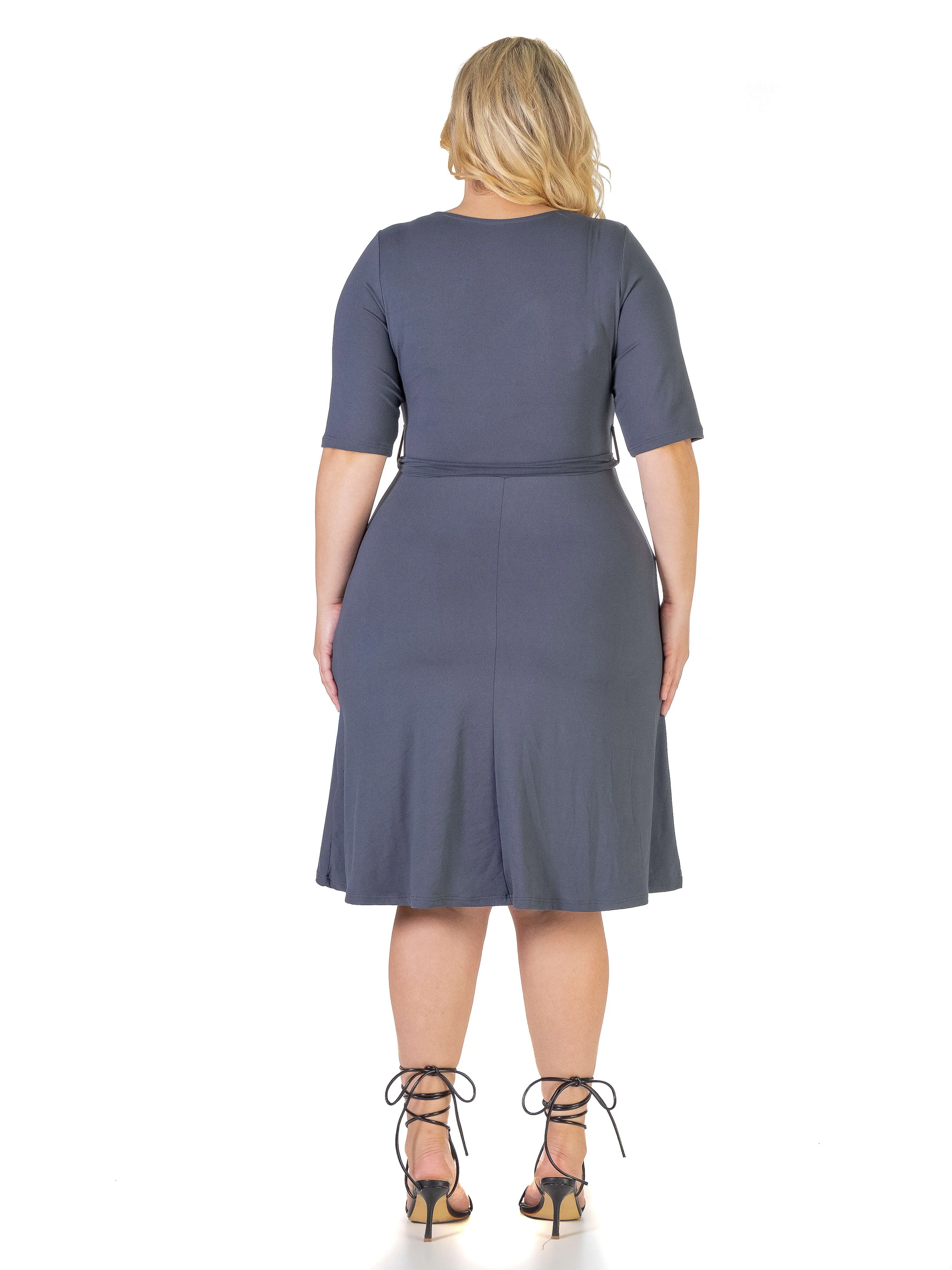 Simple Knee Length Plus Size Faux Wrap Dress sold by 24/7 Comfort Apparel product image thumbnail 5