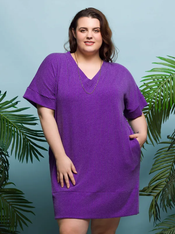 24seven Comfort Apparel Plus Size V Neck Loose Fit Short Sleeve Pocket T Shirt Dress sold by 24/7 Comfort Apparel