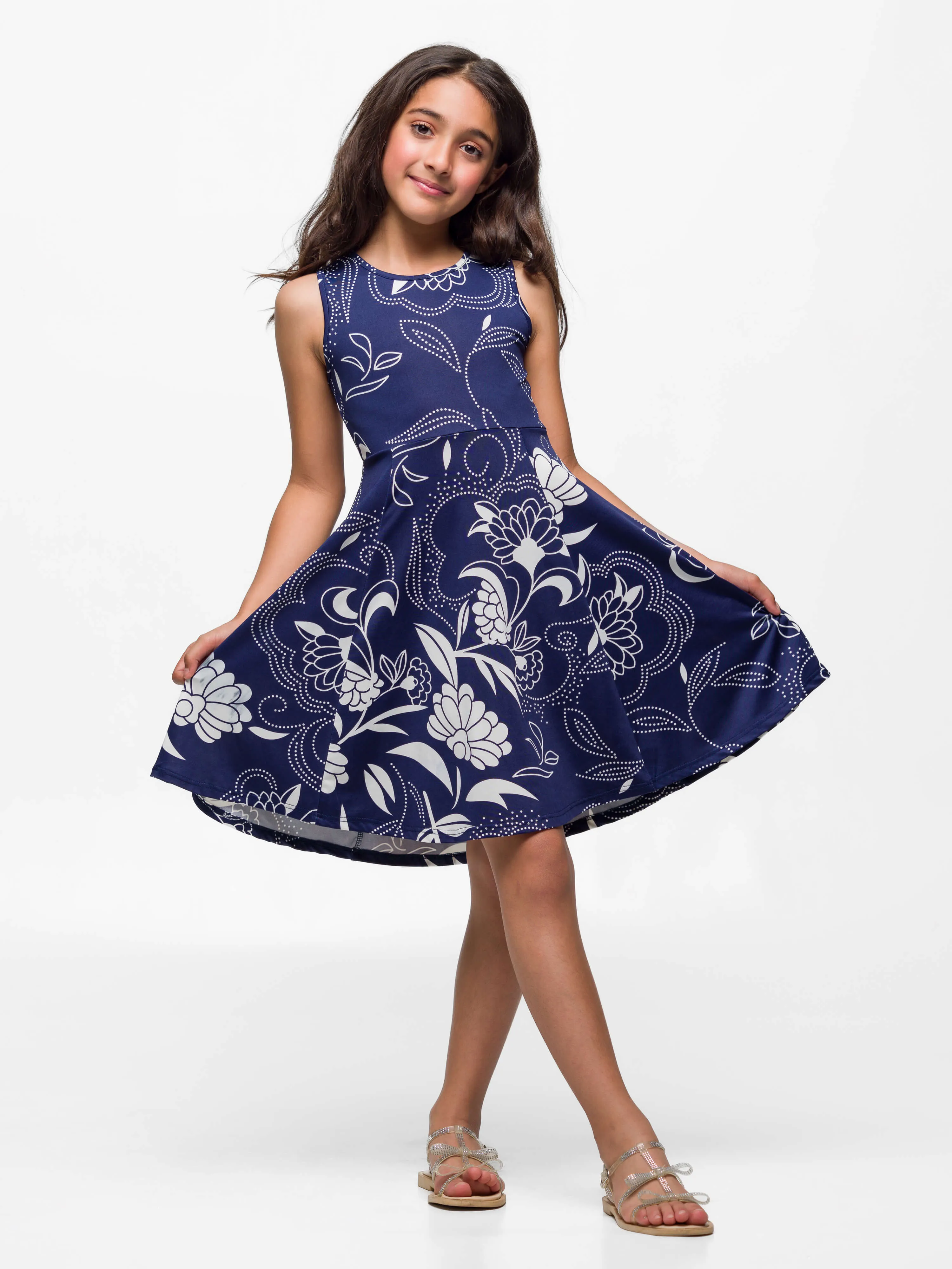 24sevenkid Girls Navy Blue Floral Fit and Flare Dress sold by 24/7 Comfort Apparel product image thumbnail 2