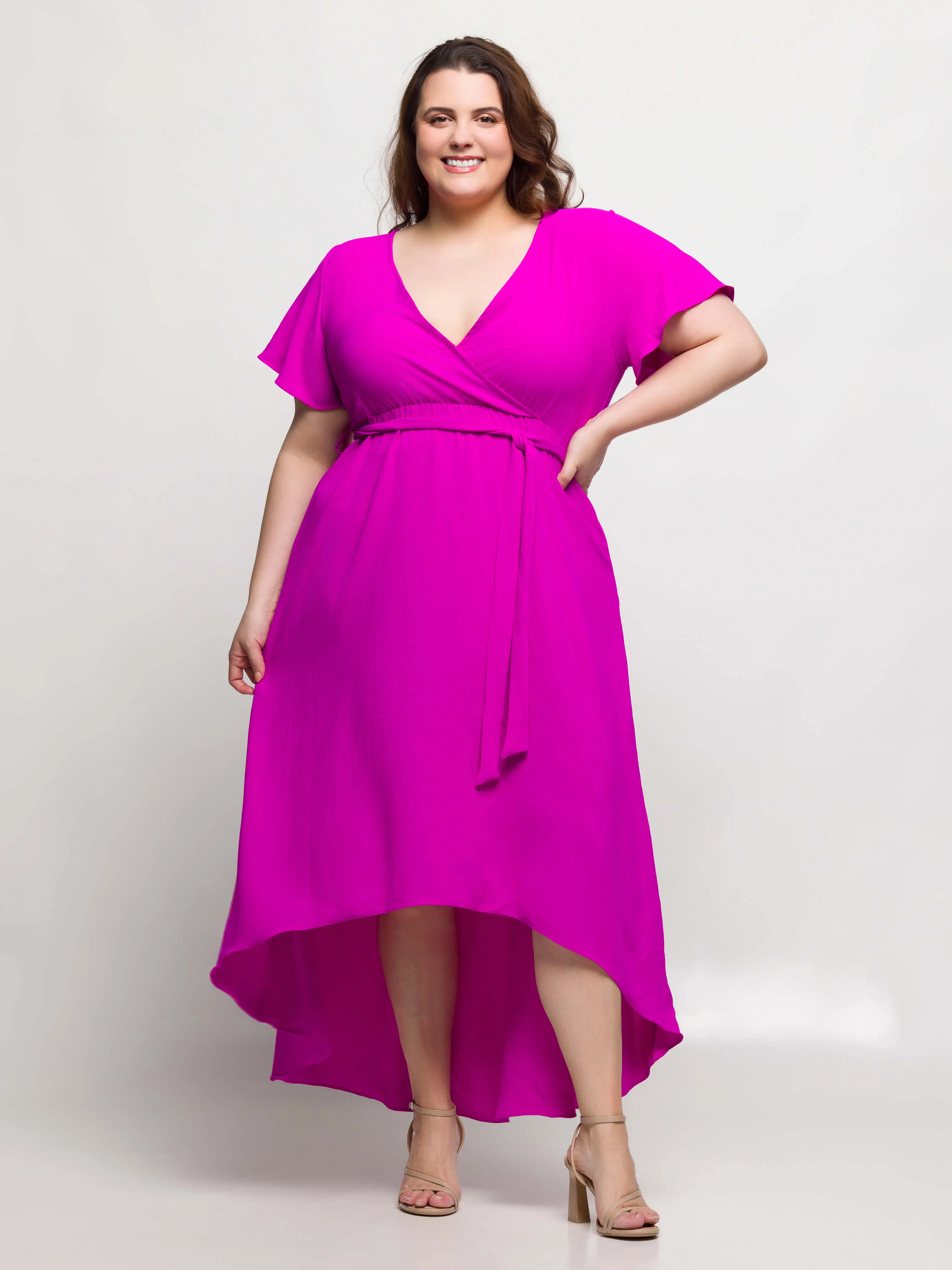 24seven Comfort Apparel Plus Size V Neck Belted Faux Wrap High Low Dress sold by 24/7 Comfort Apparel product image thumbnail 5
