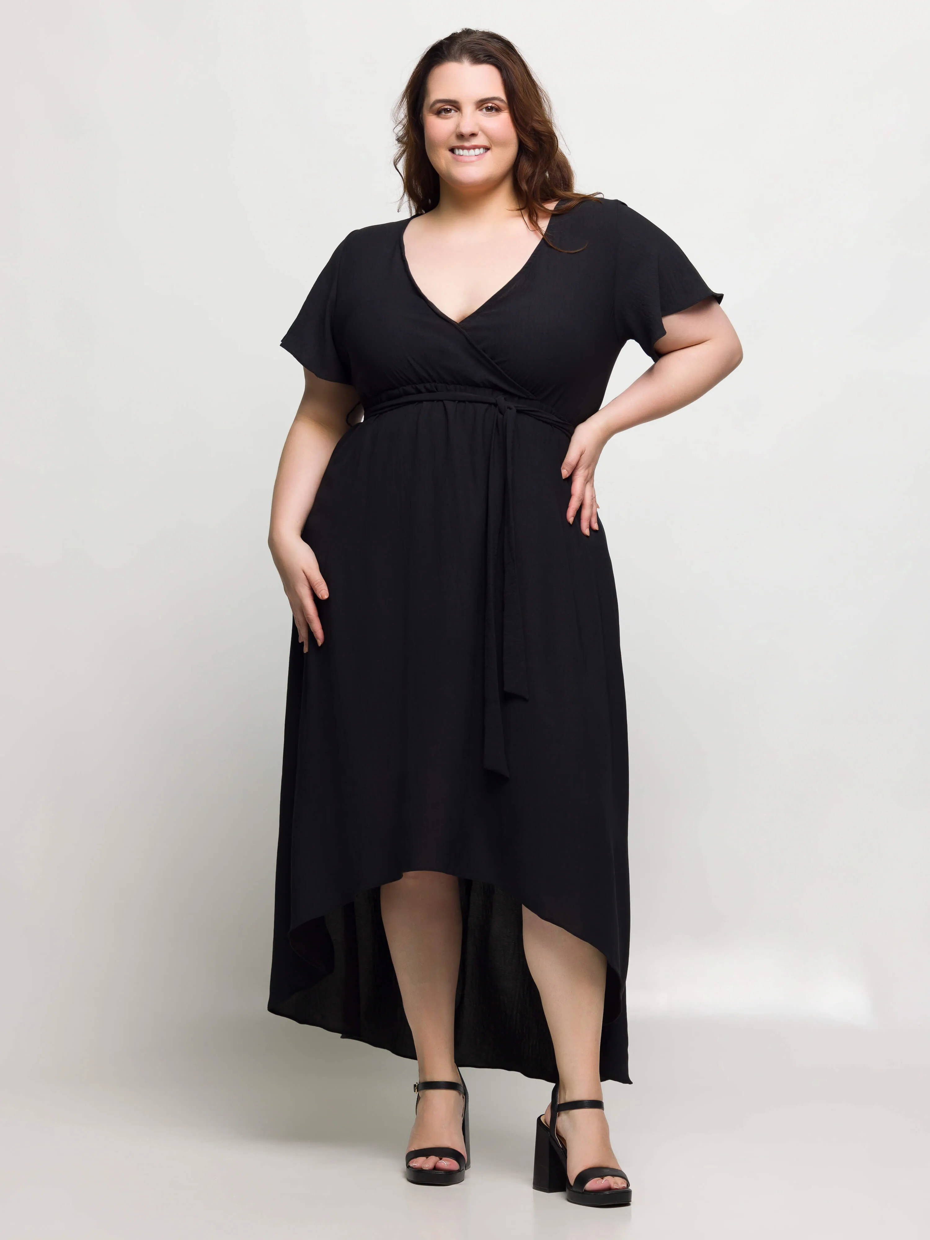 24seven Comfort Apparel Plus Size V Neck Belted Faux Wrap High Low Dress sold by 24/7 Comfort Apparel product image thumbnail 4