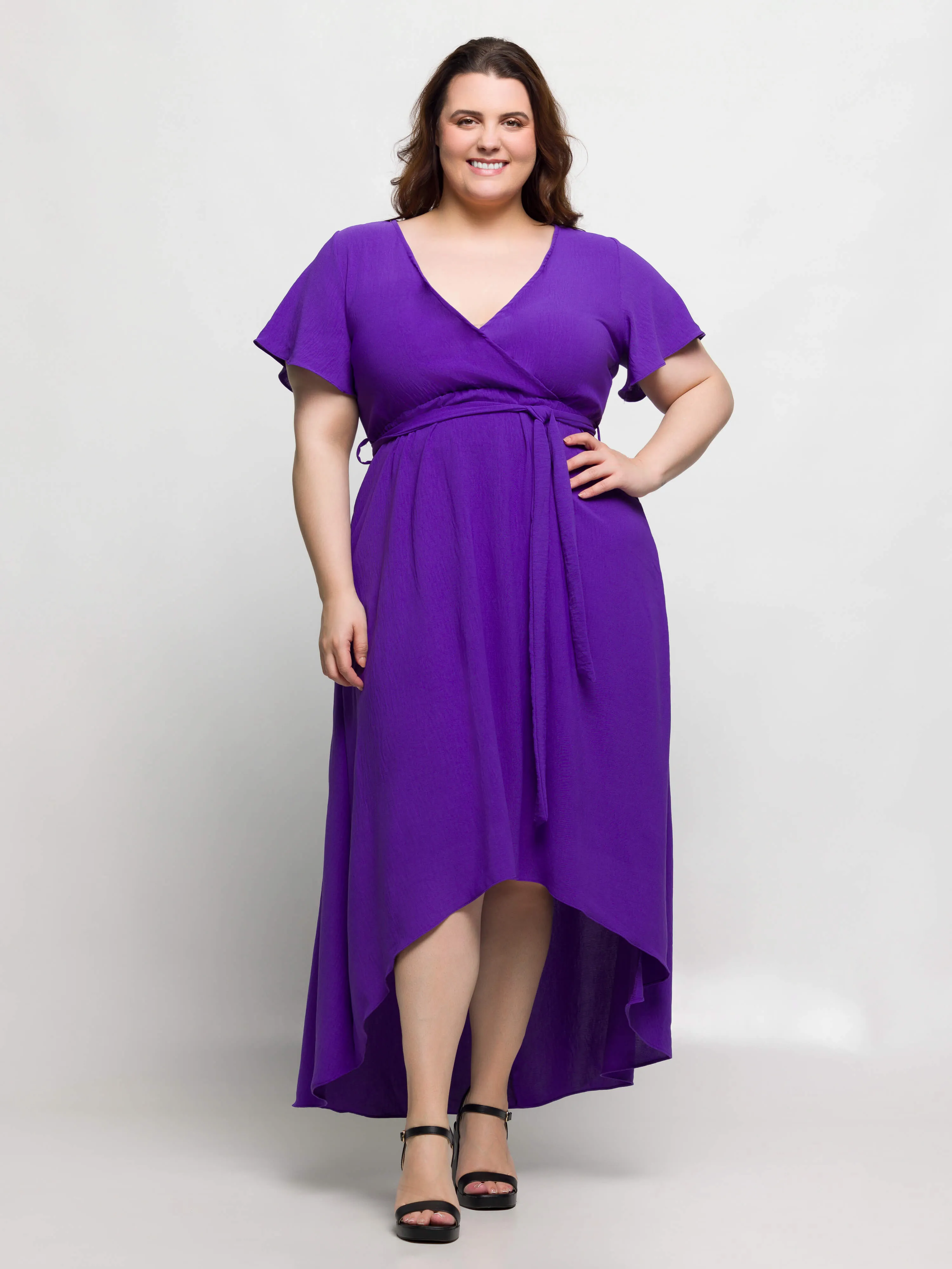 24seven Comfort Apparel Plus Size V Neck Belted Faux Wrap High Low Dress sold by 24/7 Comfort Apparel product image thumbnail 3