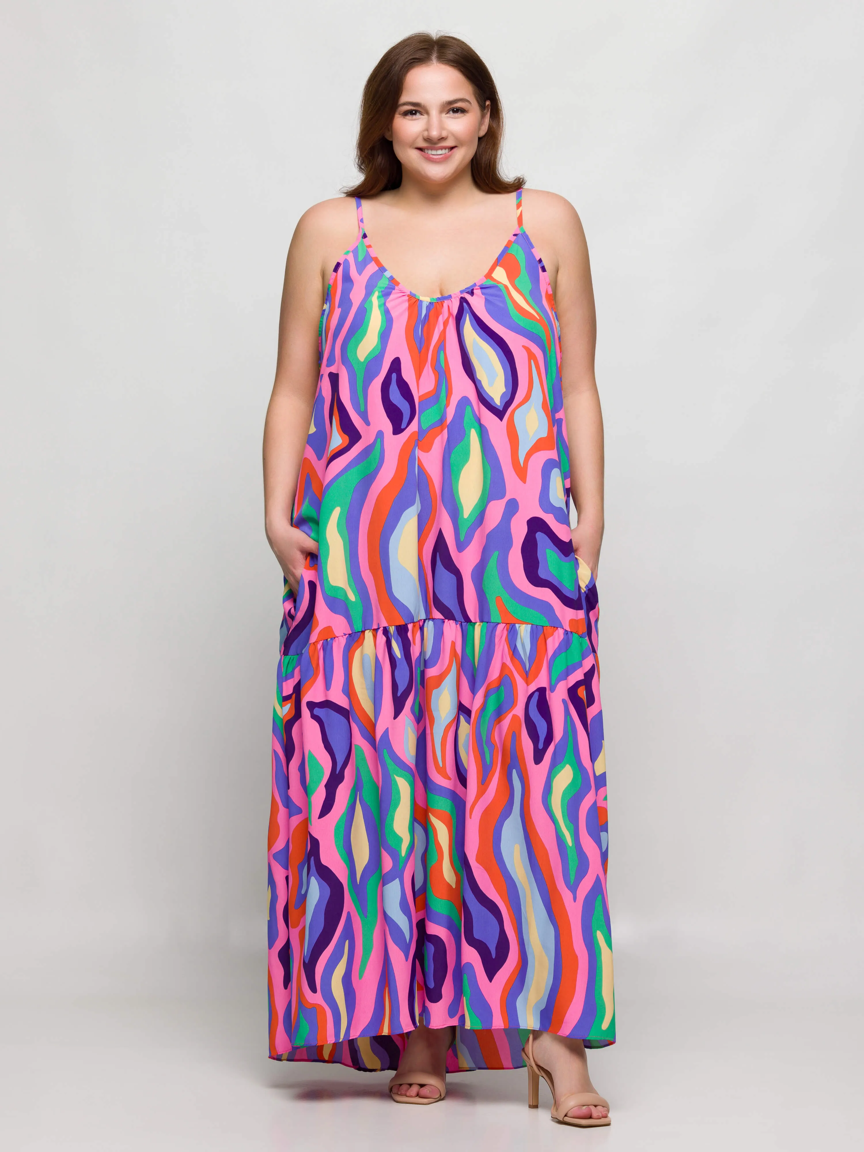 24seven Comfort Apparel Plus Size Multicolor Lightweight Spaghetti Strap Pocket Maxi Dress sold by 24/7 Comfort Apparel product image thumbnail 4