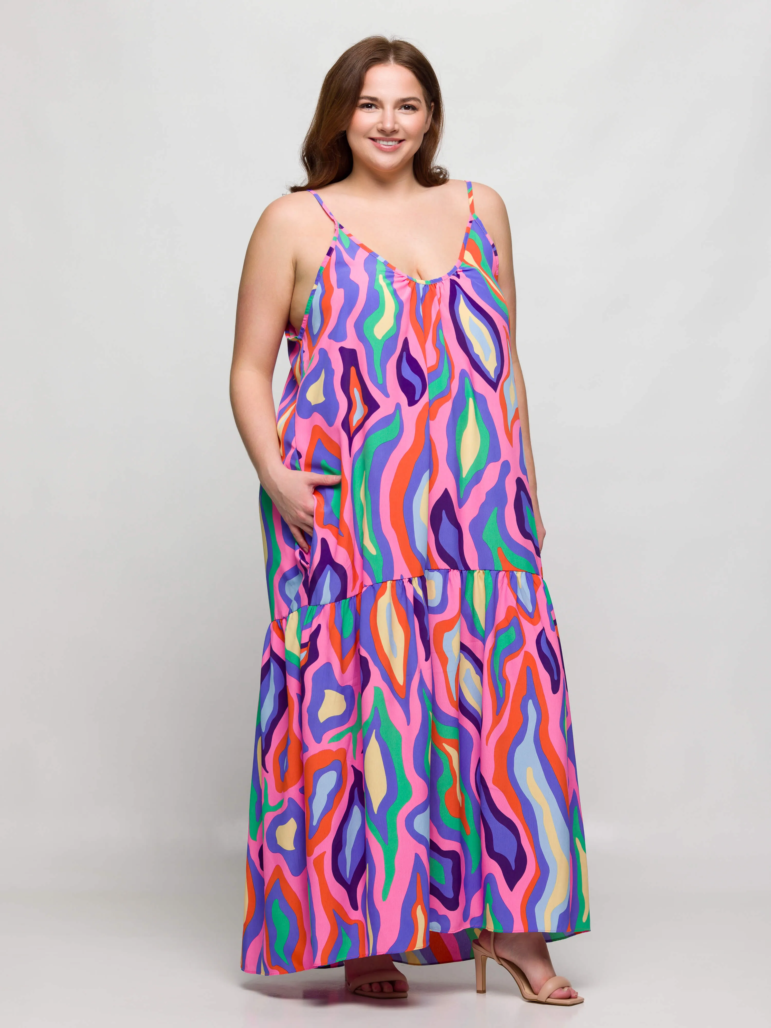 24seven Comfort Apparel Plus Size Multicolor Lightweight Spaghetti Strap Pocket Maxi Dress sold by 24/7 Comfort Apparel product image thumbnail 5