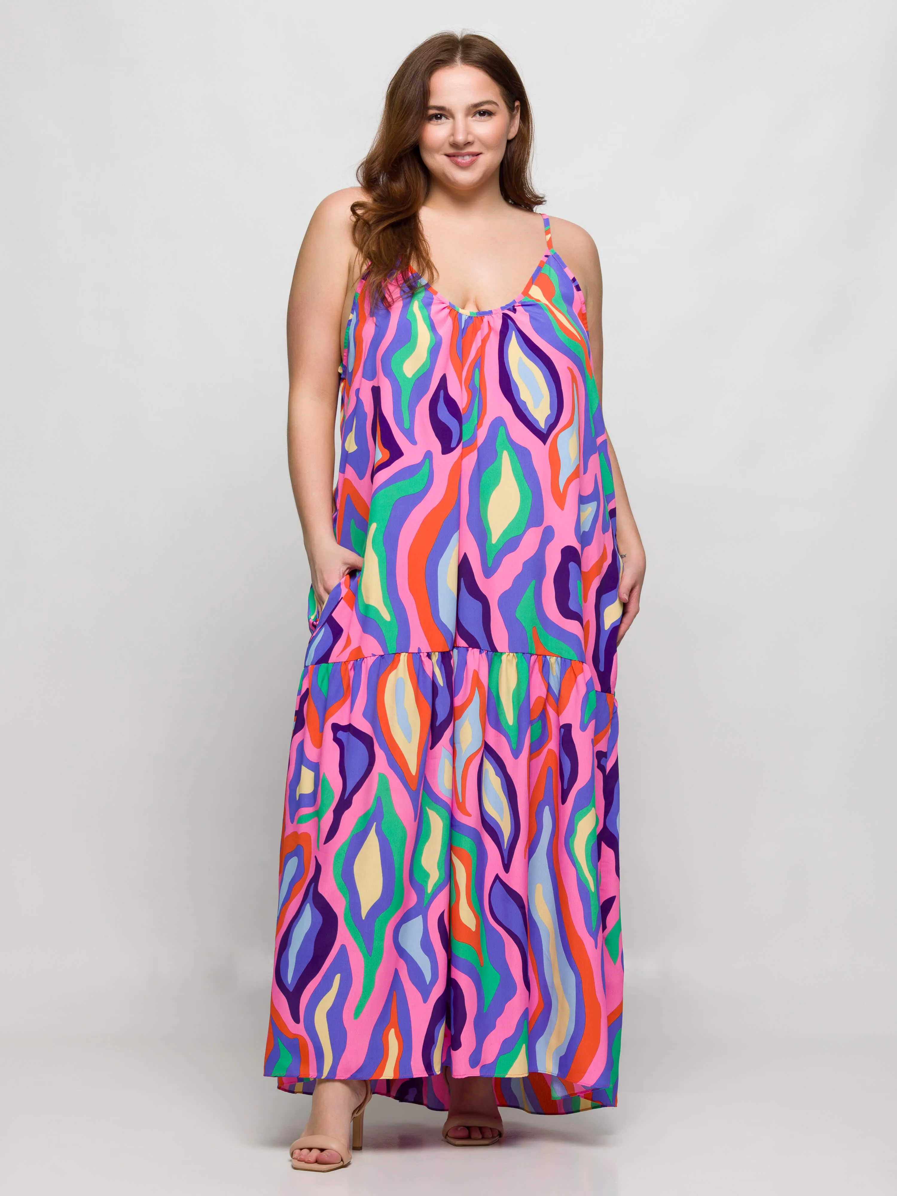 24seven Comfort Apparel Plus Size Multicolor Lightweight Spaghetti Strap Pocket Maxi Dress sold by 24/7 Comfort Apparel product image thumbnail 3