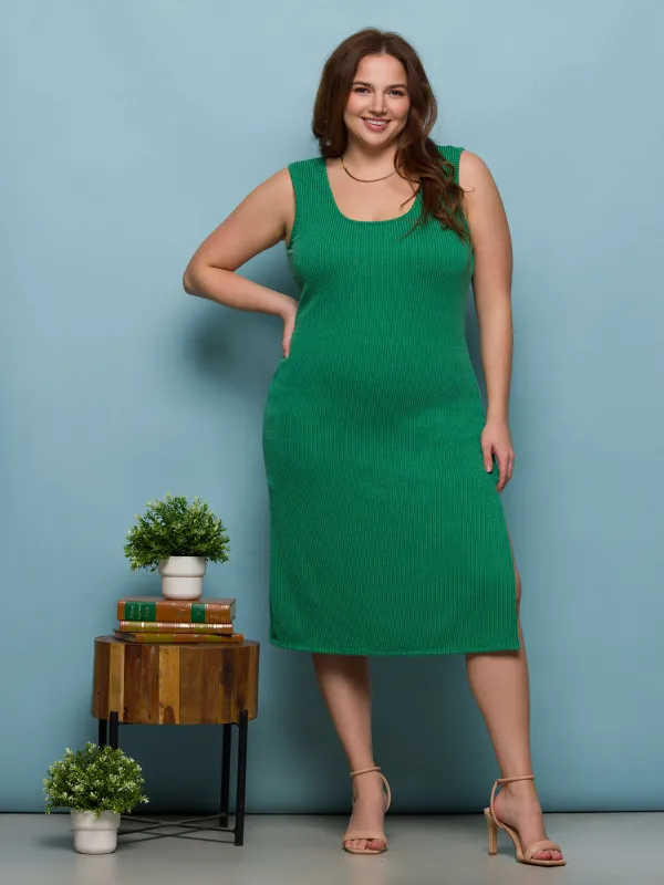 24seven Comfort Apparel Plus Size Fitted Sleeveless Side Slit Midi Dress sold by 24/7 Comfort Apparel