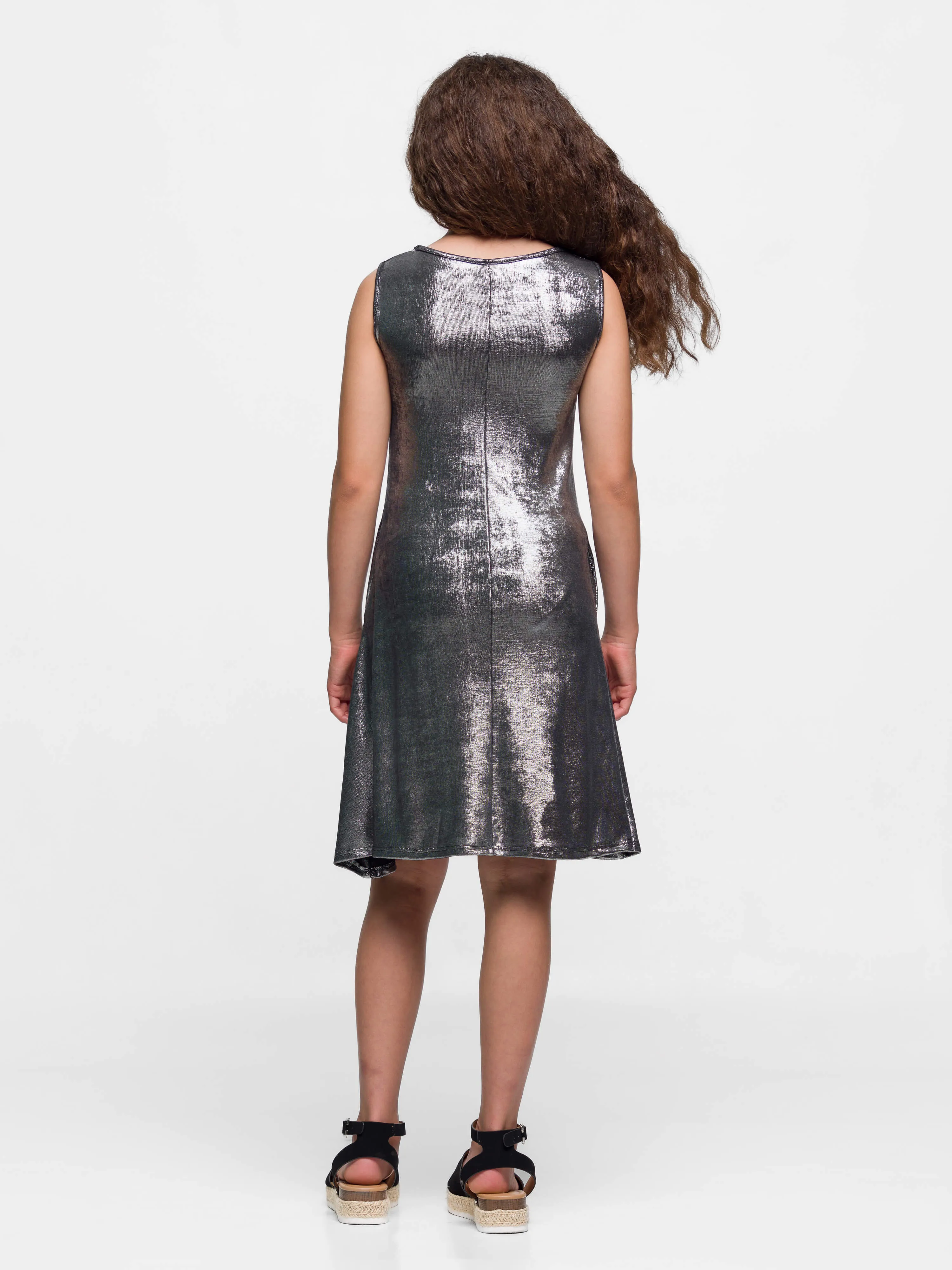 24sevenkid Girls Black Shimmery Metallic Sleeveless A Line Dress sold by 24/7 Comfort Apparel product image thumbnail 4