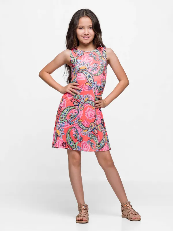 24sevenkid Girls Knee Length Sleeveless A Line Pink Paisley Pocket Dress sold by 24/7 Comfort Apparel