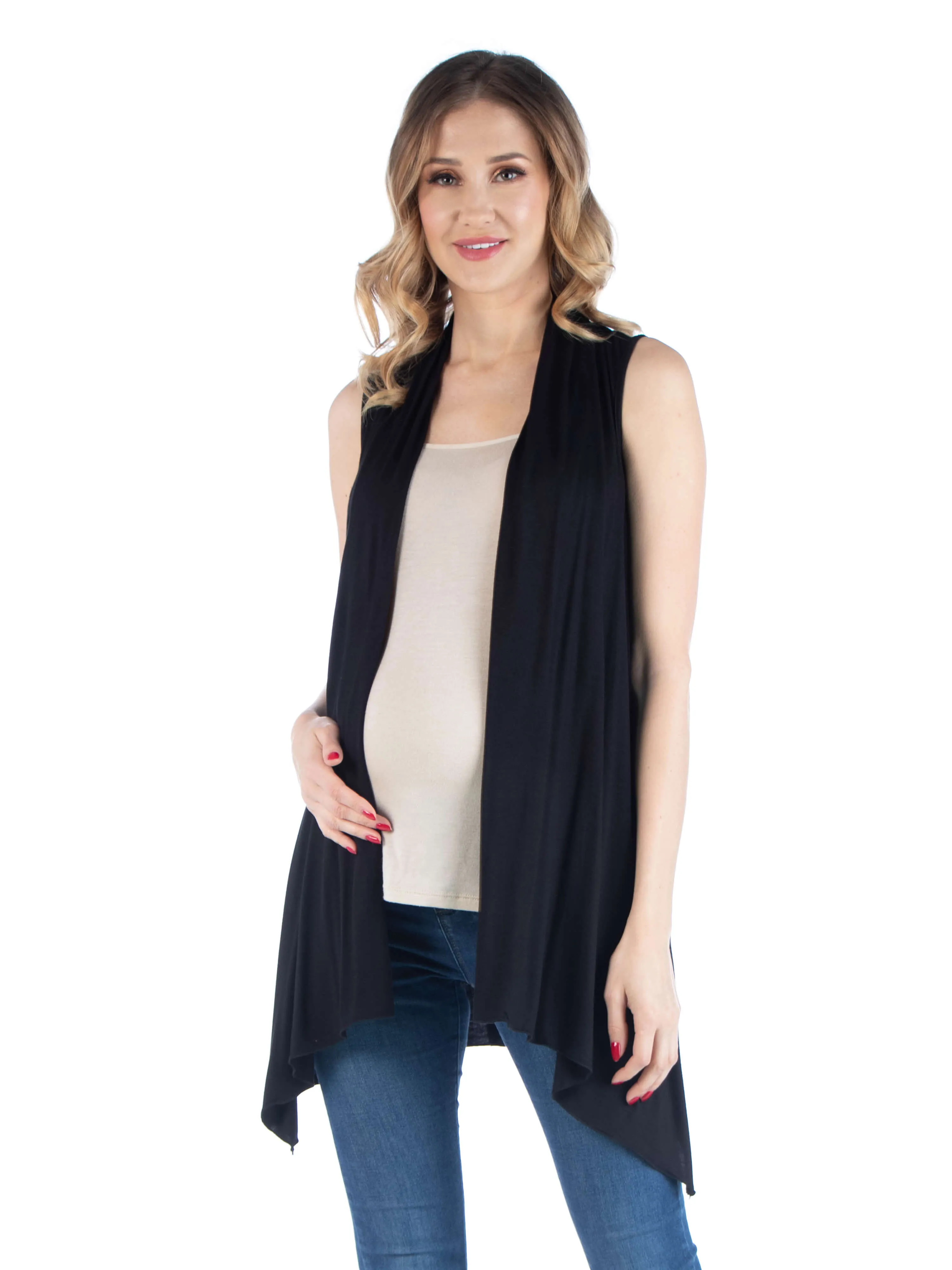 Draped Maternity Open Front Sleeveless Cardigan sold by 24/7 Comfort Apparel product image thumbnail 4