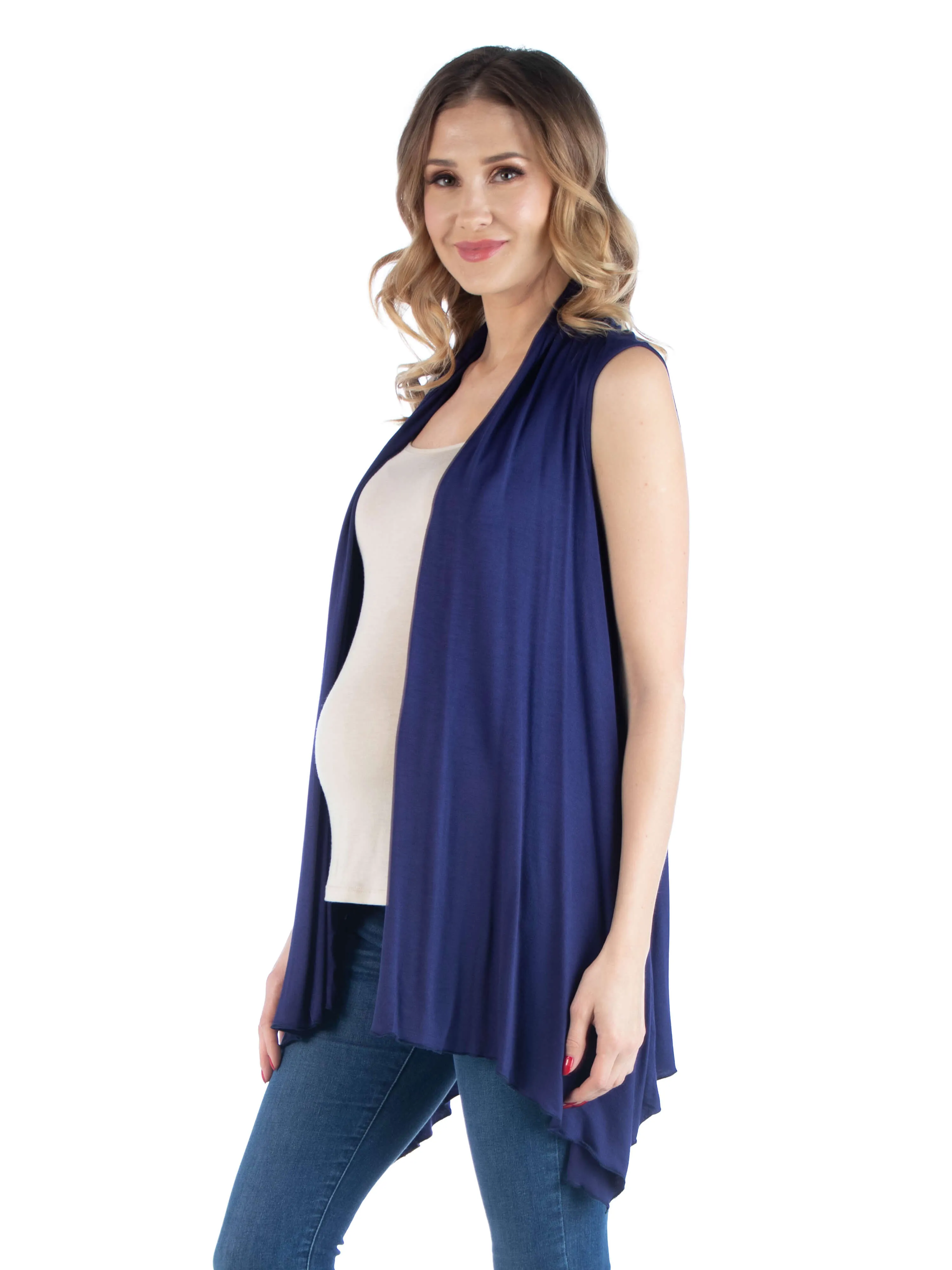 Draped Maternity Open Front Sleeveless Cardigan sold by 24/7 Comfort Apparel