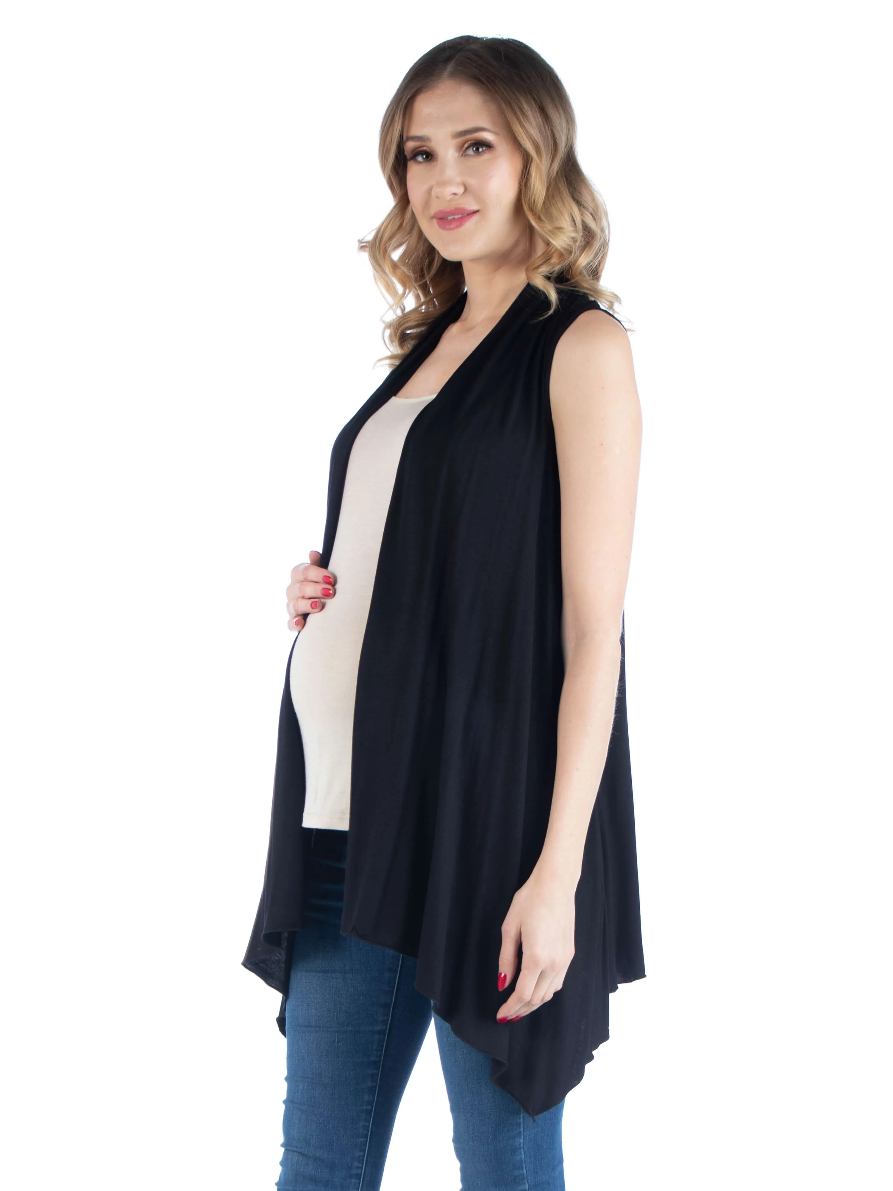 Draped Maternity Open Front Sleeveless Cardigan sold by 24/7 Comfort Apparel product image thumbnail 3