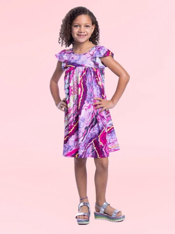 Girls Pink Print Babydoll Knee Length Girls Dress sold by 24/7 Comfort Apparel