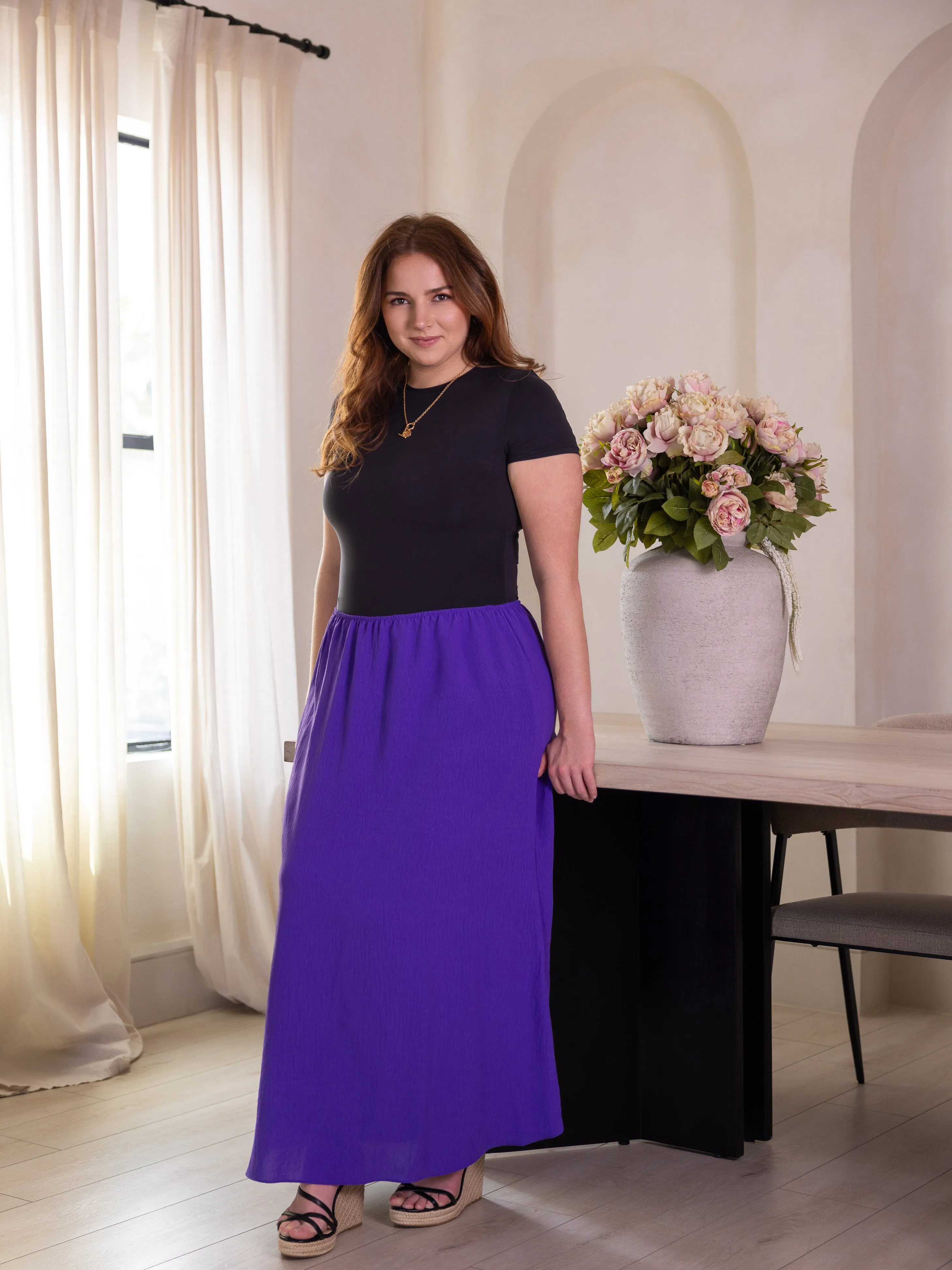 24seven Comfort Apparel Plus Size Elastic Waist A Line Maxi Skirt sold by 24/7 Comfort Apparel product image thumbnail 2