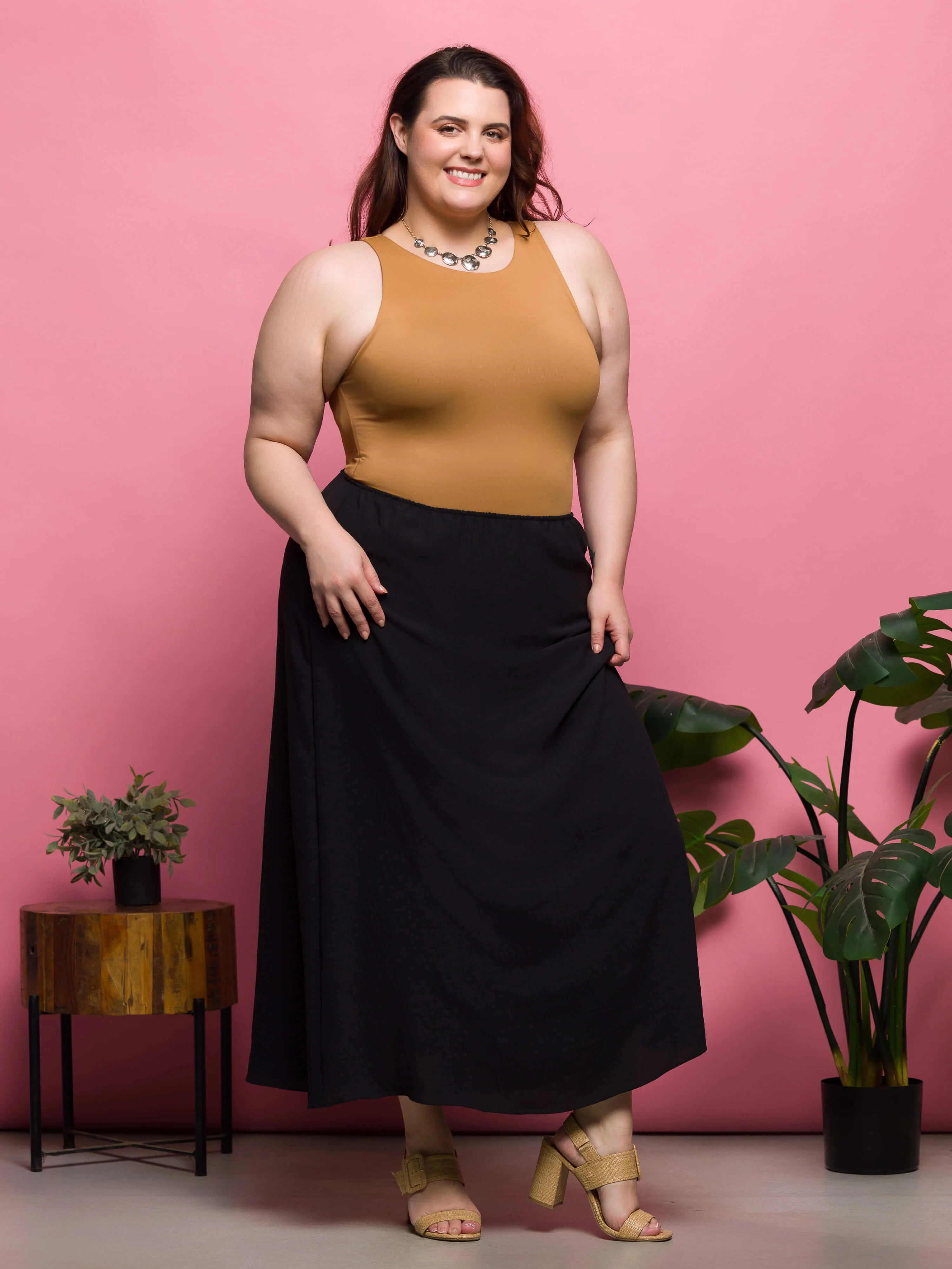 24seven Comfort Apparel Plus Size Elastic Waist A Line Maxi Skirt sold by 24/7 Comfort Apparel product image thumbnail 3