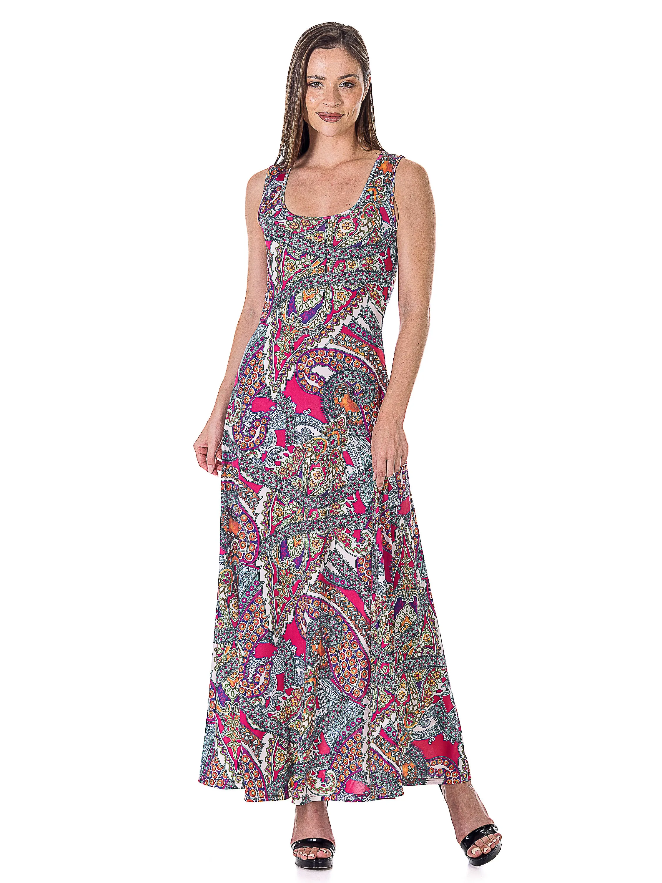 Womens Pink Paisley Print Scoop Neck A Line Sleeveless Maxi Dress sold by 24/7 Comfort Apparel product image thumbnail 2
