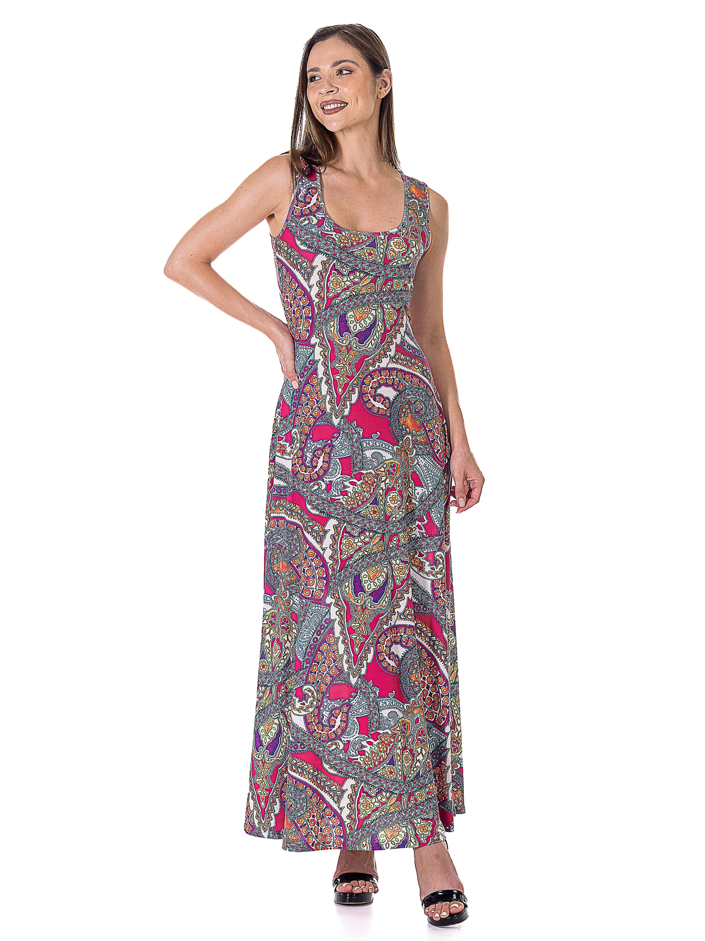 Womens Pink Paisley Print Scoop Neck A Line Sleeveless Maxi Dress sold by 24/7 Comfort Apparel product image thumbnail 3