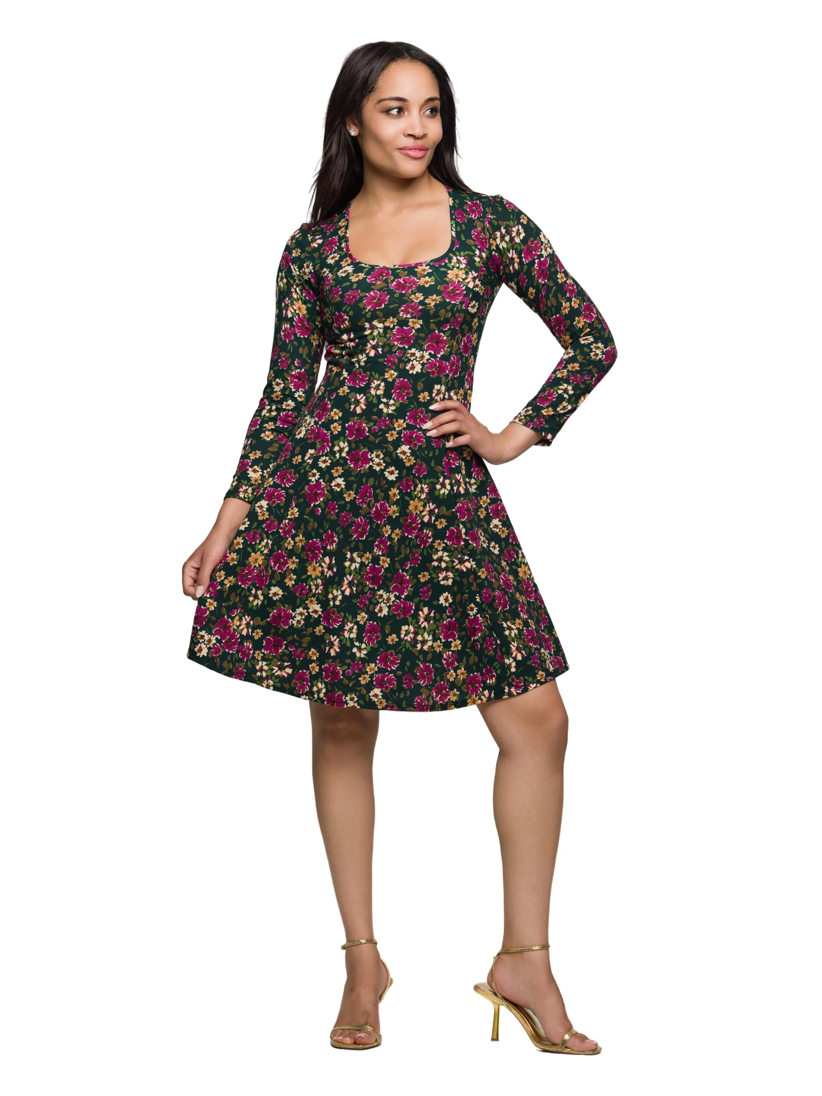 24seven Comfort Apparel Floral Print Long Sleeve Fit and Flare Mini Dress sold by 24/7 Comfort Apparel