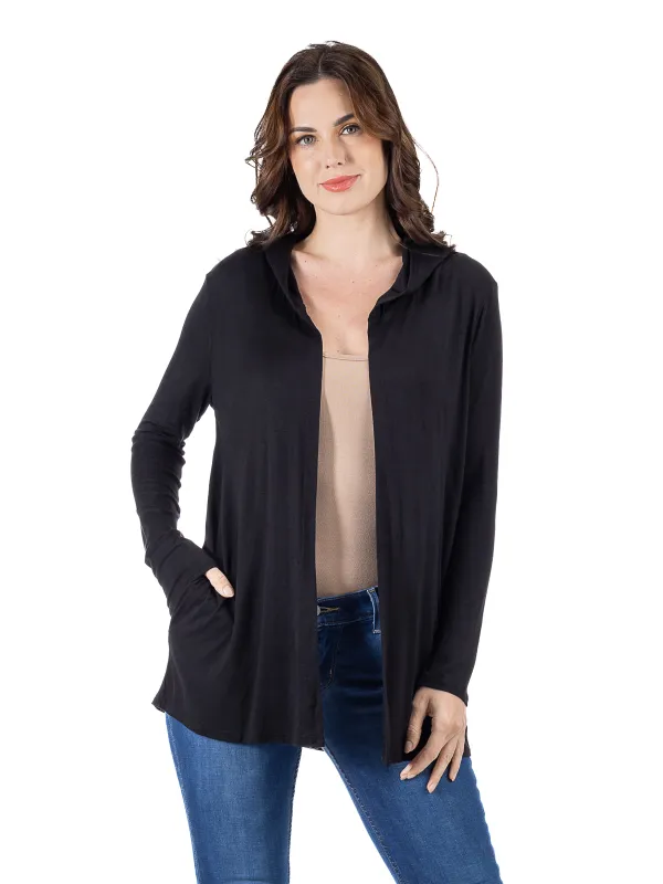 24seven Comfort Apparel Open Front Lightweight Hooded Cardigan sold by 24/7 Comfort Apparel