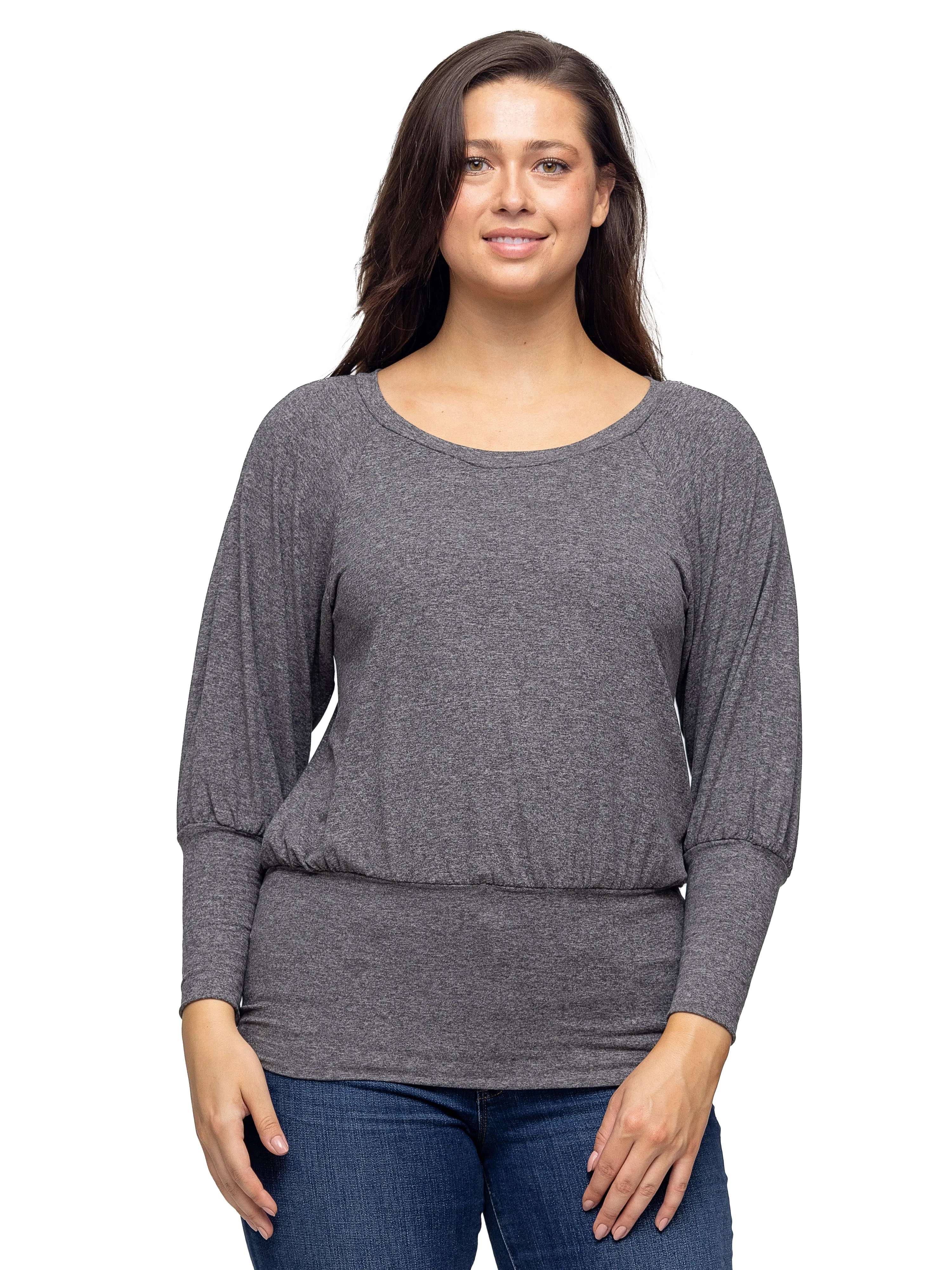 24seven Comfort Apparel Round Neck Long Blouson Sleeve Banded Bottom Top sold by 24/7 Comfort Apparel product image thumbnail 4