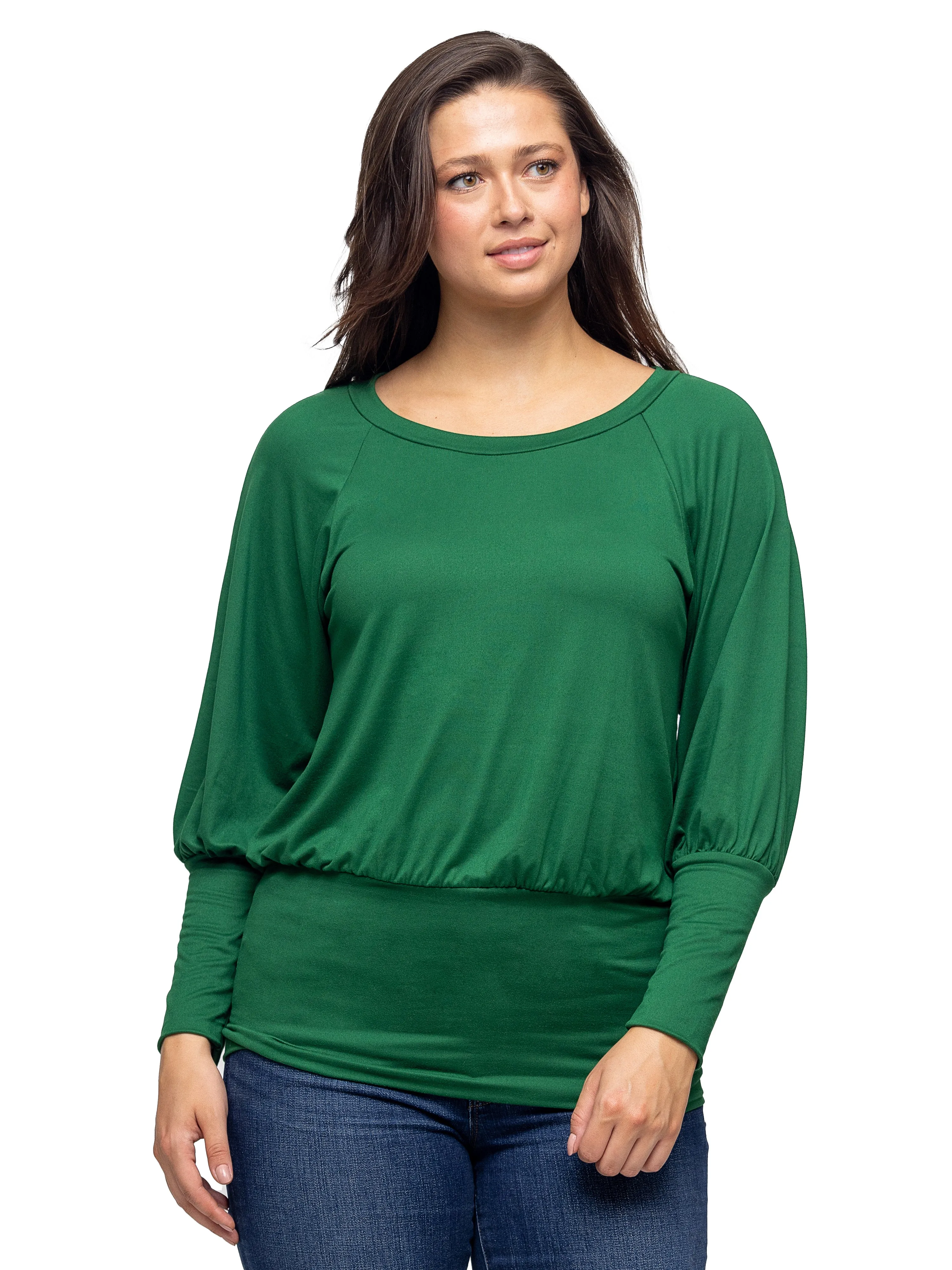 24seven Comfort Apparel Round Neck Long Blouson Sleeve Banded Bottom Top sold by 24/7 Comfort Apparel product image thumbnail 2