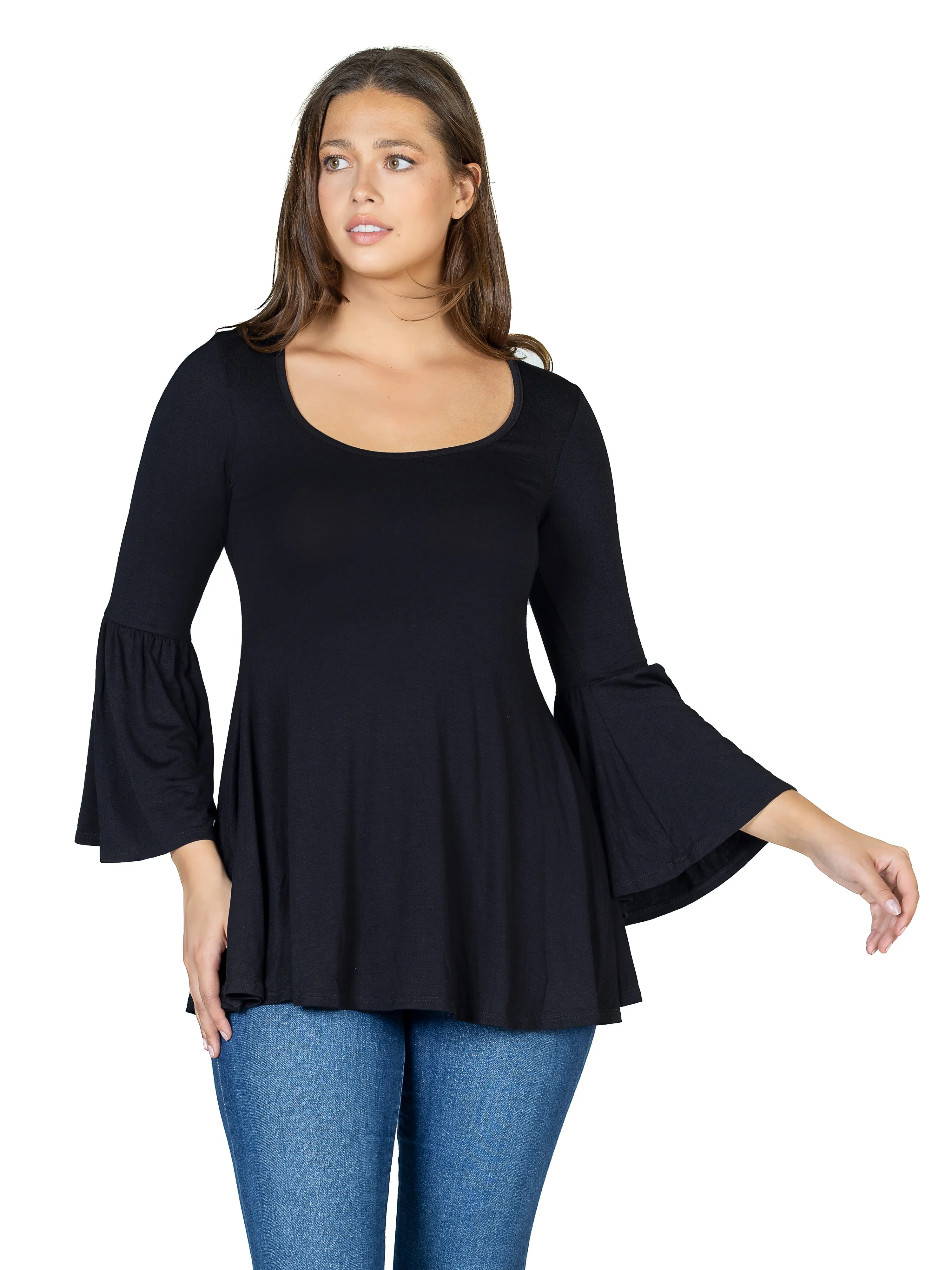 24seven Comfort Apparel Long Bell Sleeve Flared Tunic Top sold by 24/7 Comfort Apparel