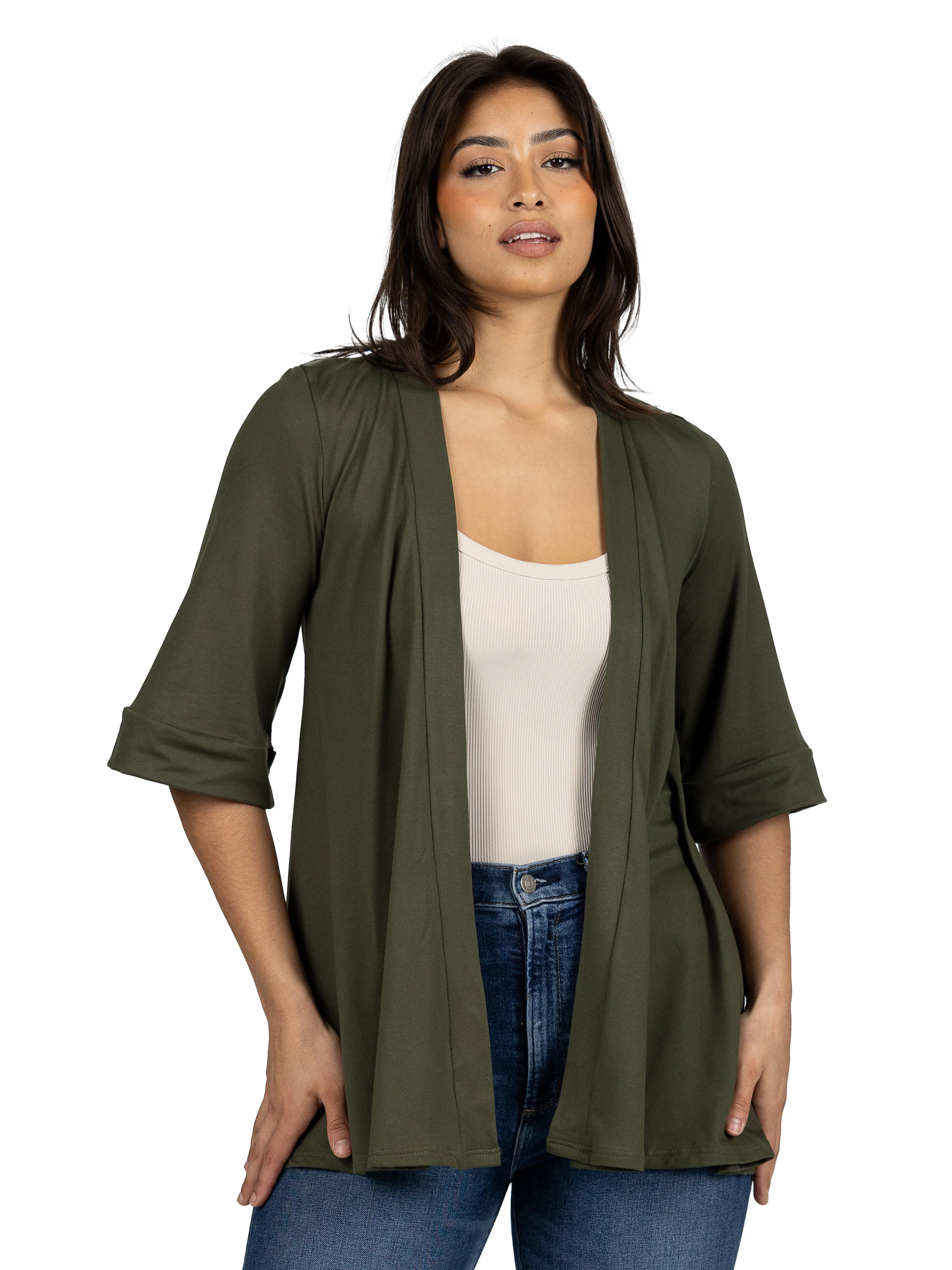24seven Comfort Apparel Open Front Elbow Length Sleeve Womens Cardigan sold by 24/7 Comfort Apparel product image thumbnail 2