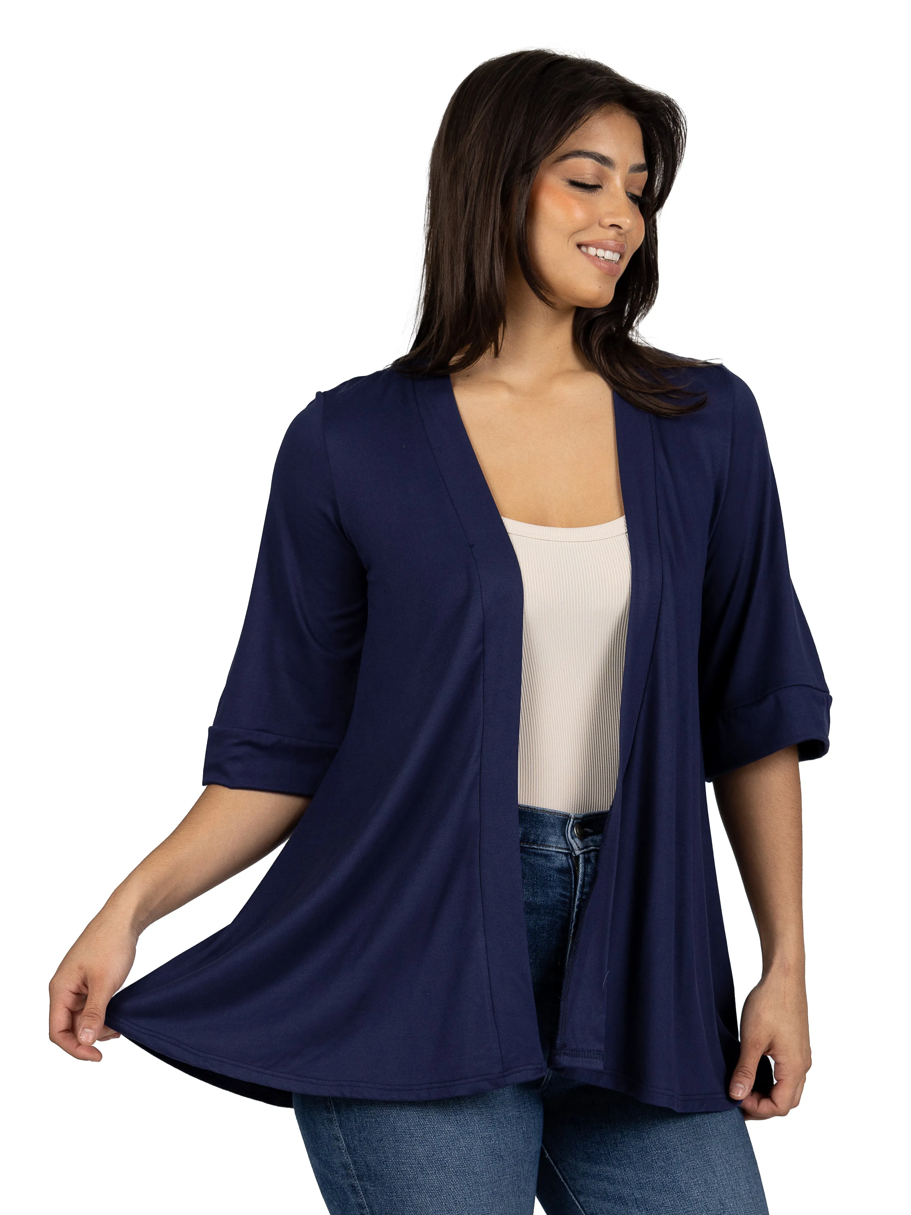 24seven Comfort Apparel Open Front Elbow Length Sleeve Womens Cardigan sold by 24/7 Comfort Apparel product image thumbnail 3