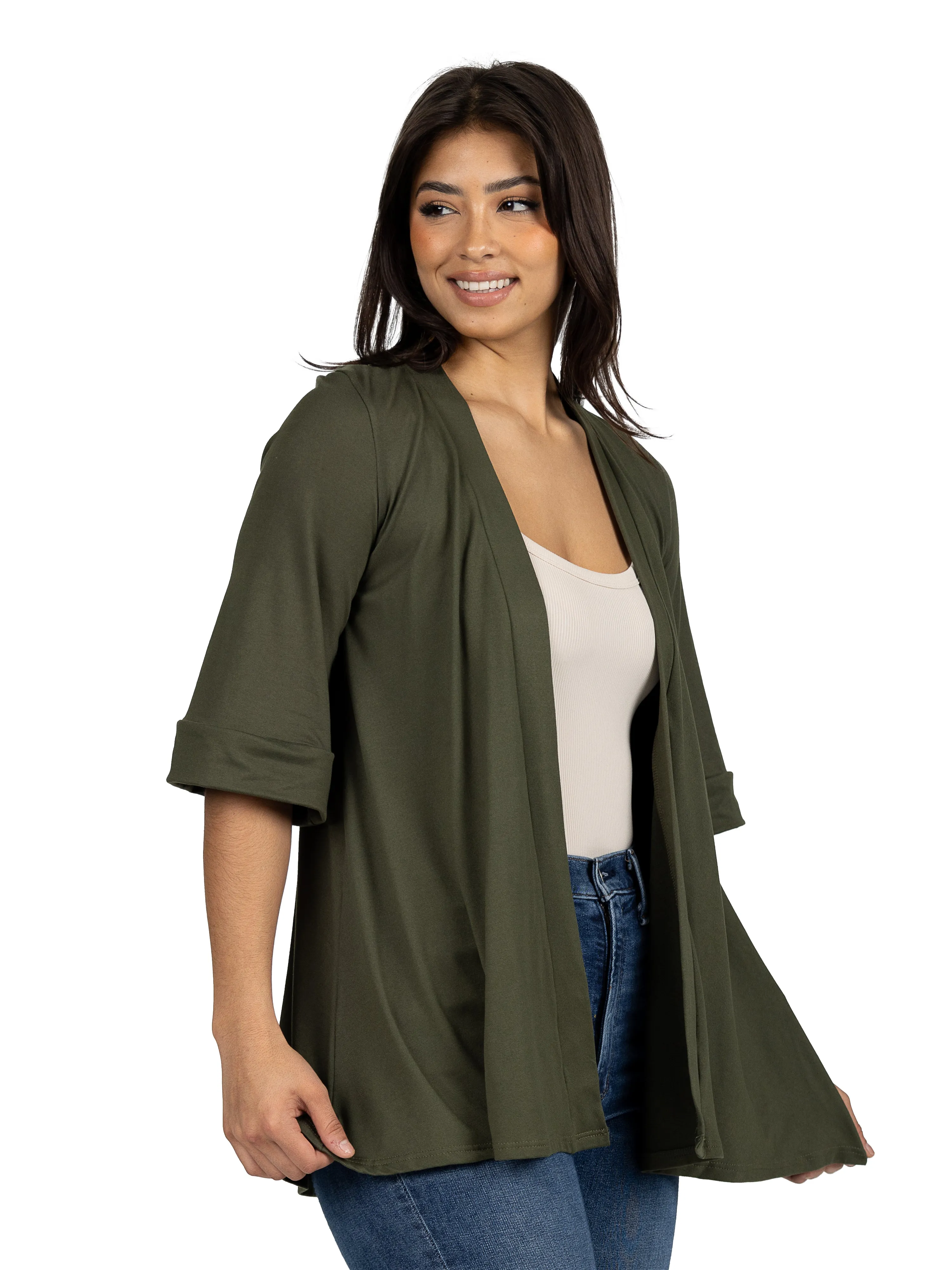 24seven Comfort Apparel Open Front Elbow Length Sleeve Womens Cardigan sold by 24/7 Comfort Apparel product image thumbnail 4