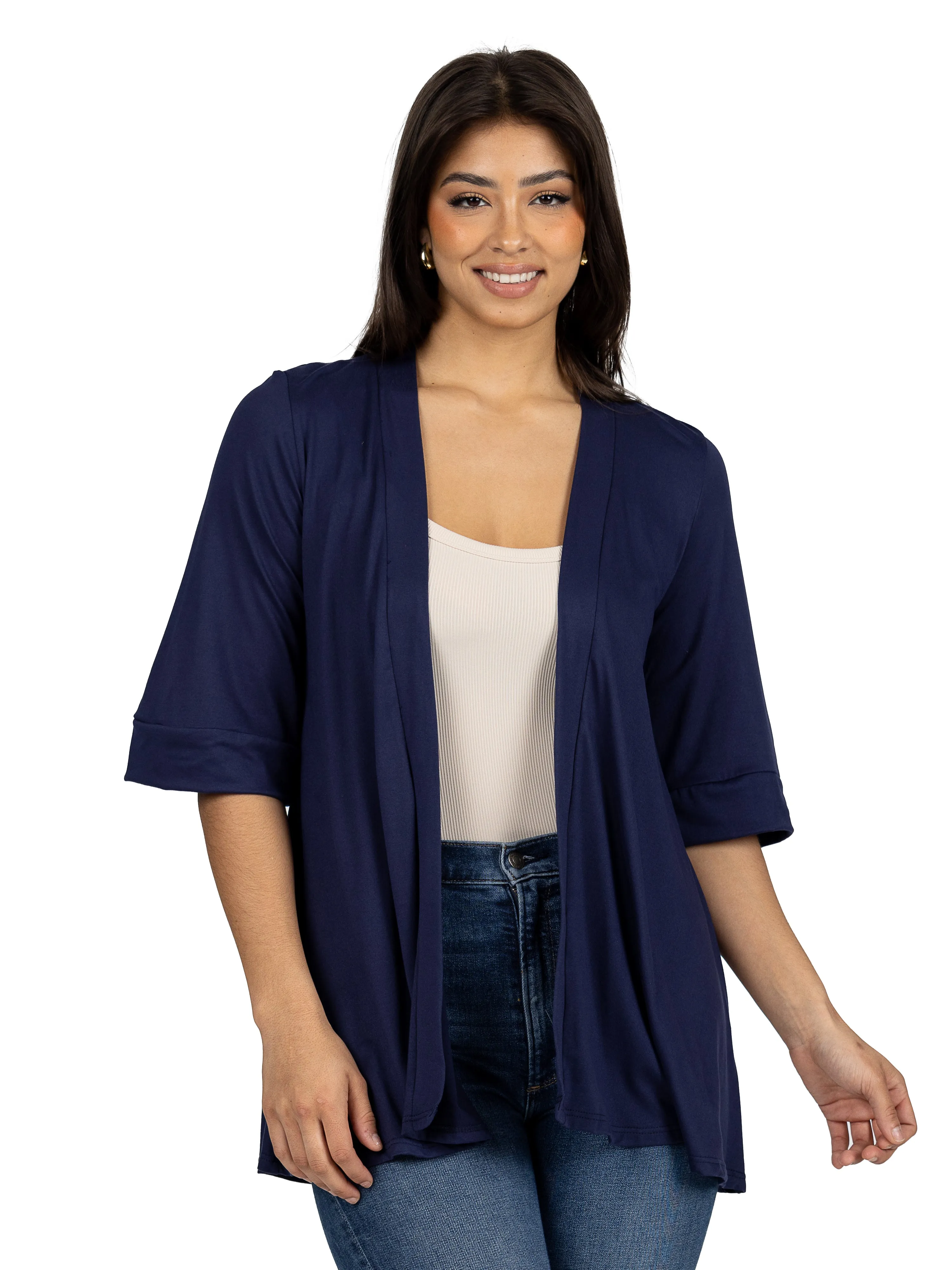 24seven Comfort Apparel Open Front Elbow Length Sleeve Womens Cardigan sold by 24/7 Comfort Apparel