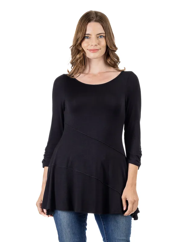 24seven Comfort Apparel Ruched Sleeve Swing Tunic Top sold by 24/7 Comfort Apparel