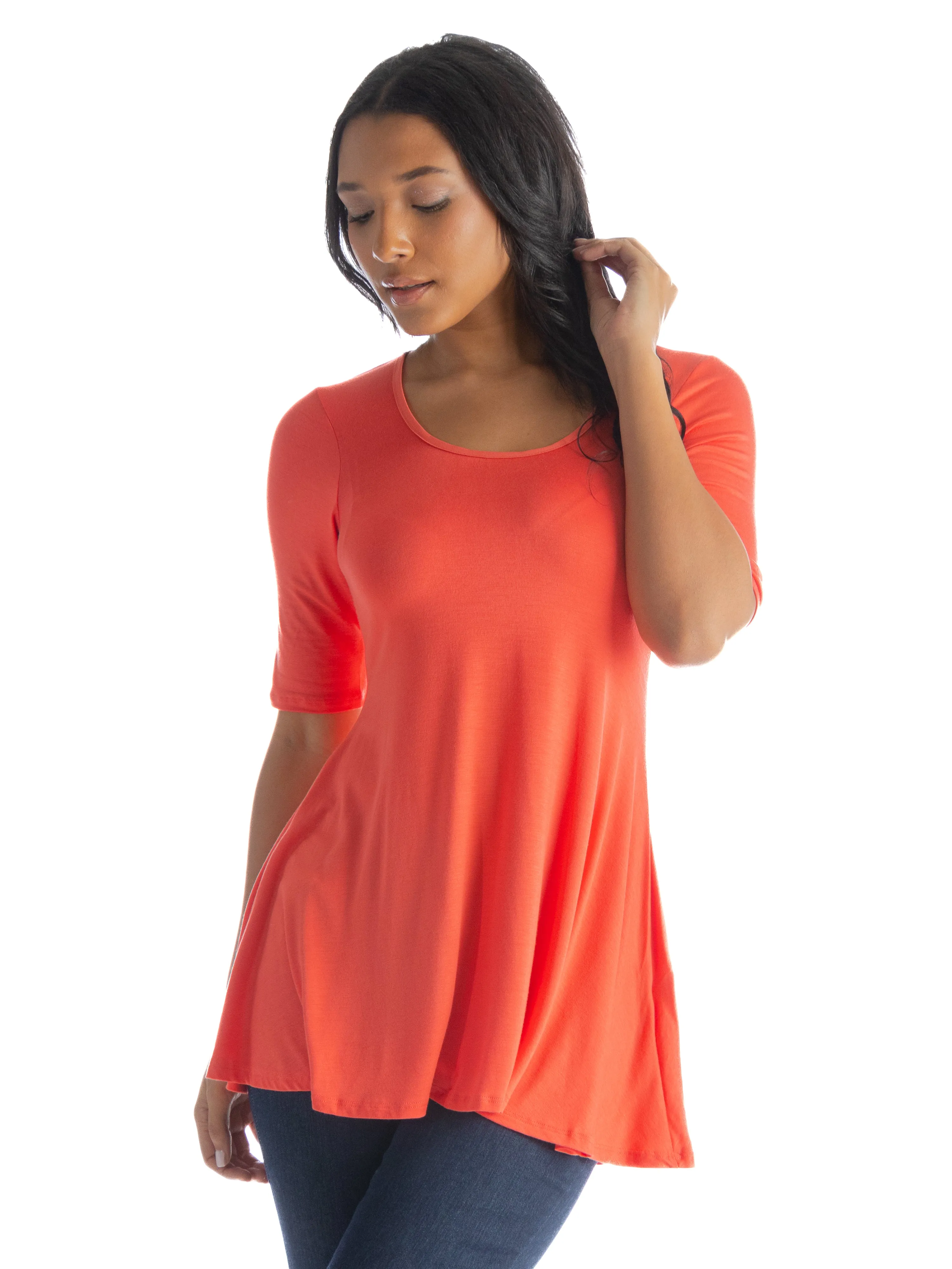 24seven Comfort Apparel Elbow Sleeve Swing Tunic Top For Women sold by 24/7 Comfort Apparel product image thumbnail 3