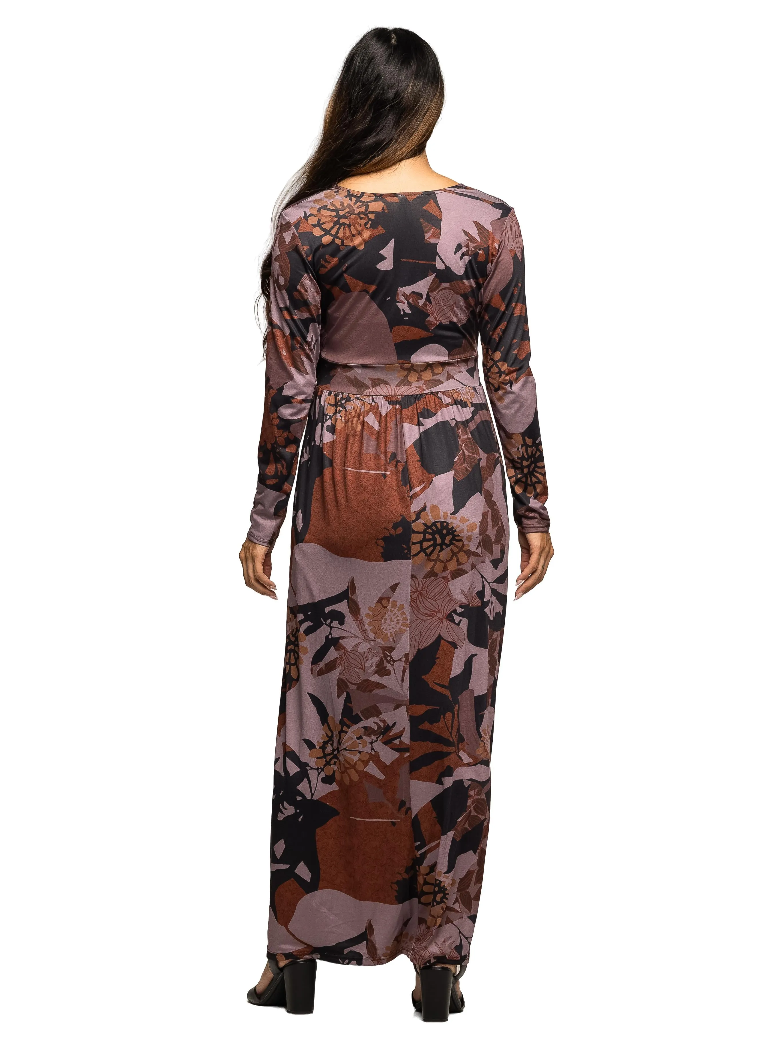 Maternity Gray Floral Print Long Sleeve Wrap Maxi Dress sold by 24/7 Comfort Apparel product image thumbnail 3