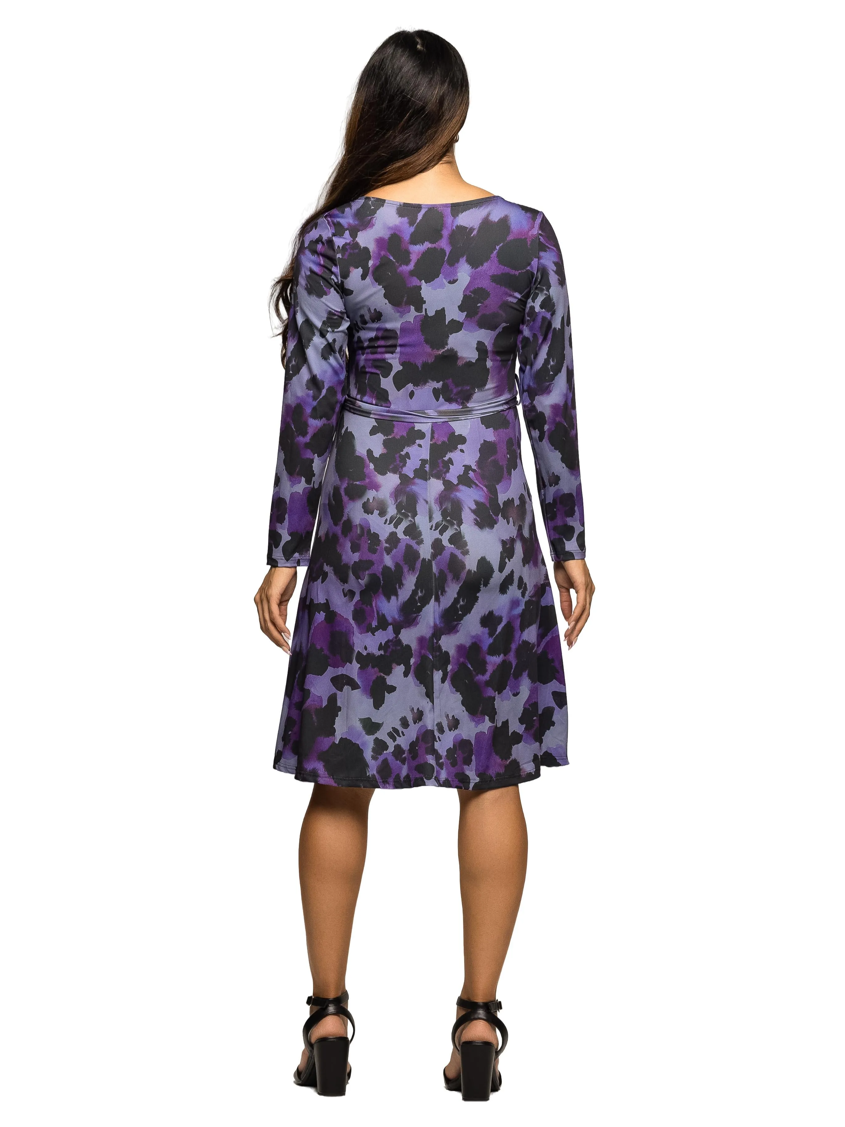 Maternity Long Sleeve Wrap Dress with Belt in Purple Black Print sold by 24/7 Comfort Apparel product image thumbnail 3