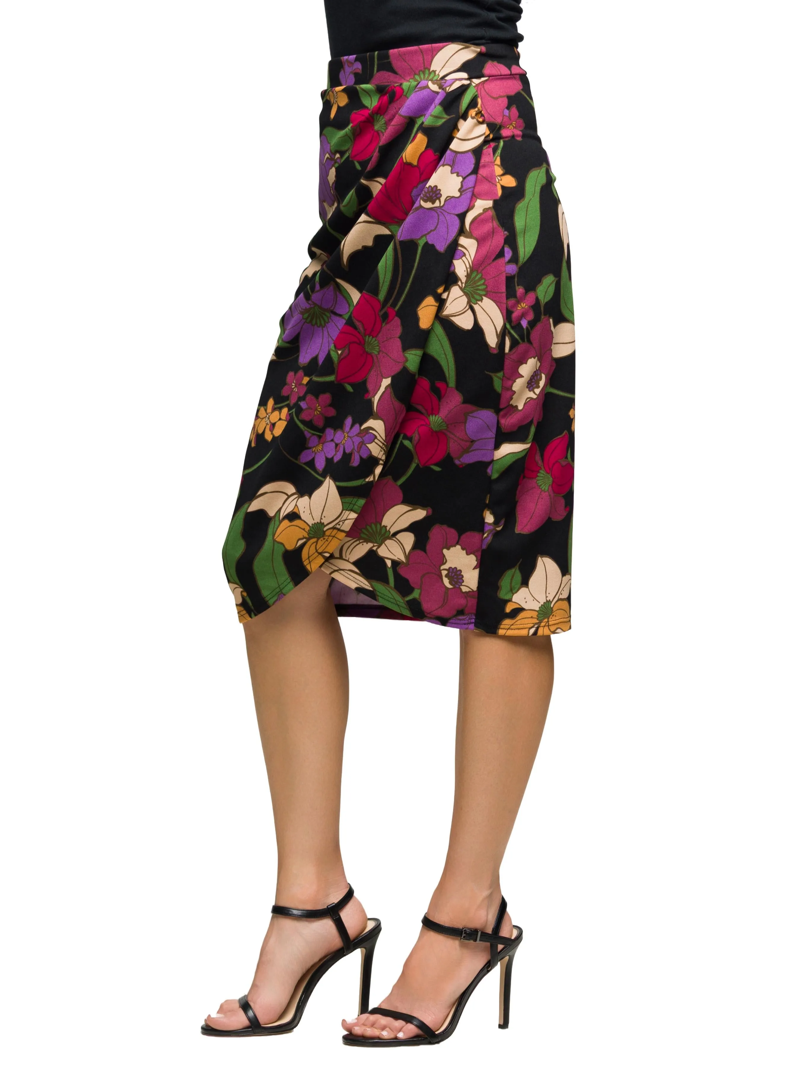 Essential Womens Black Multi Floral Print Midi Pencil Skirt sold by 24/7 Comfort Apparel product image thumbnail 2
