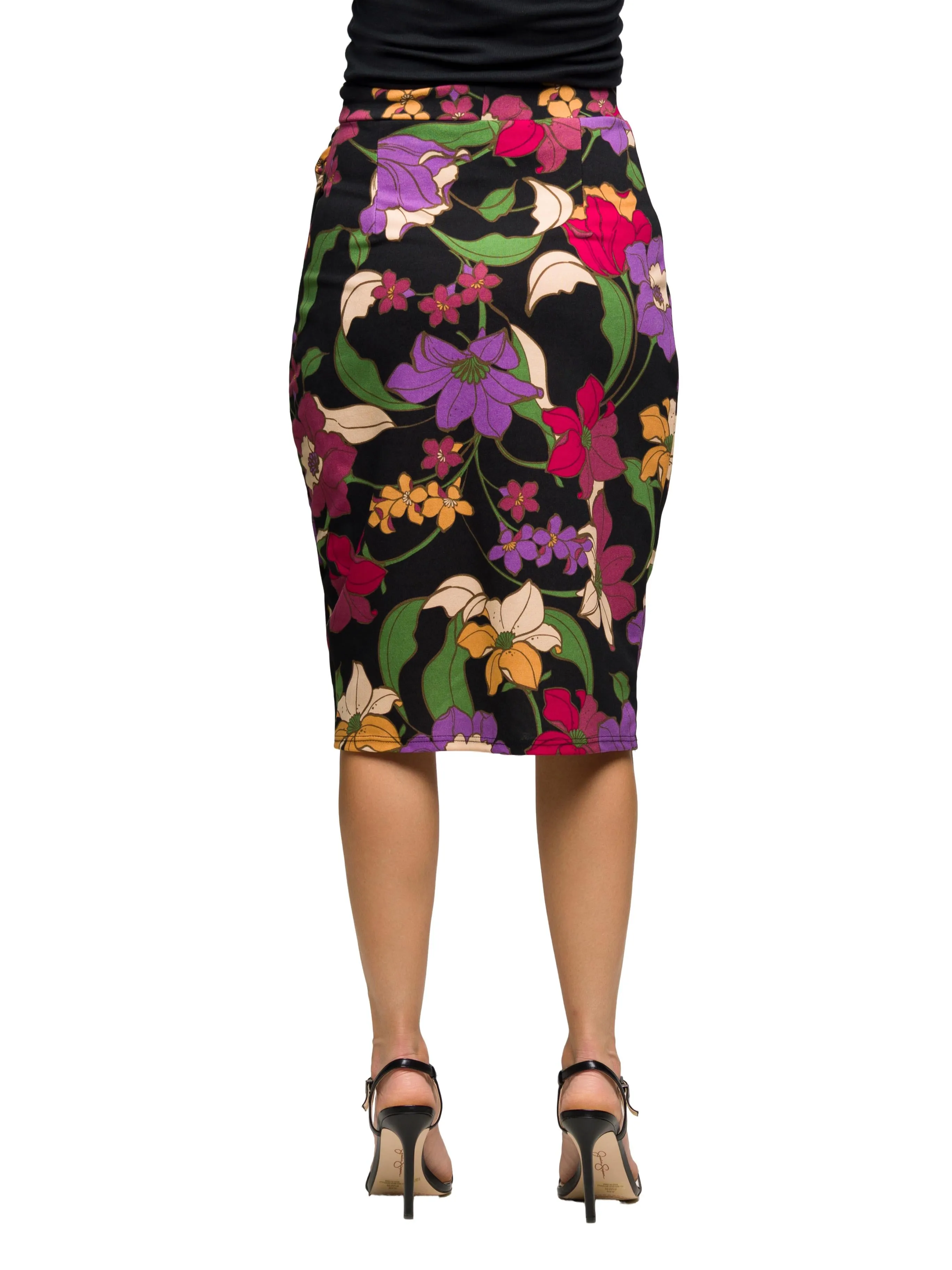 Essential Womens Black Multi Floral Print Midi Pencil Skirt sold by 24/7 Comfort Apparel product image thumbnail 3