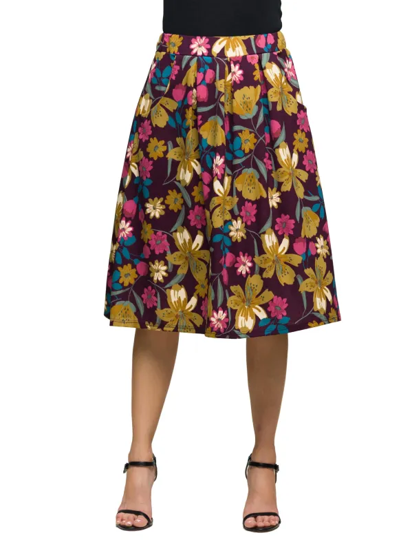 24seven Comfort Apparel Purple Floral Elastic Waist Pocket Midi Skirt sold by 24/7 Comfort Apparel