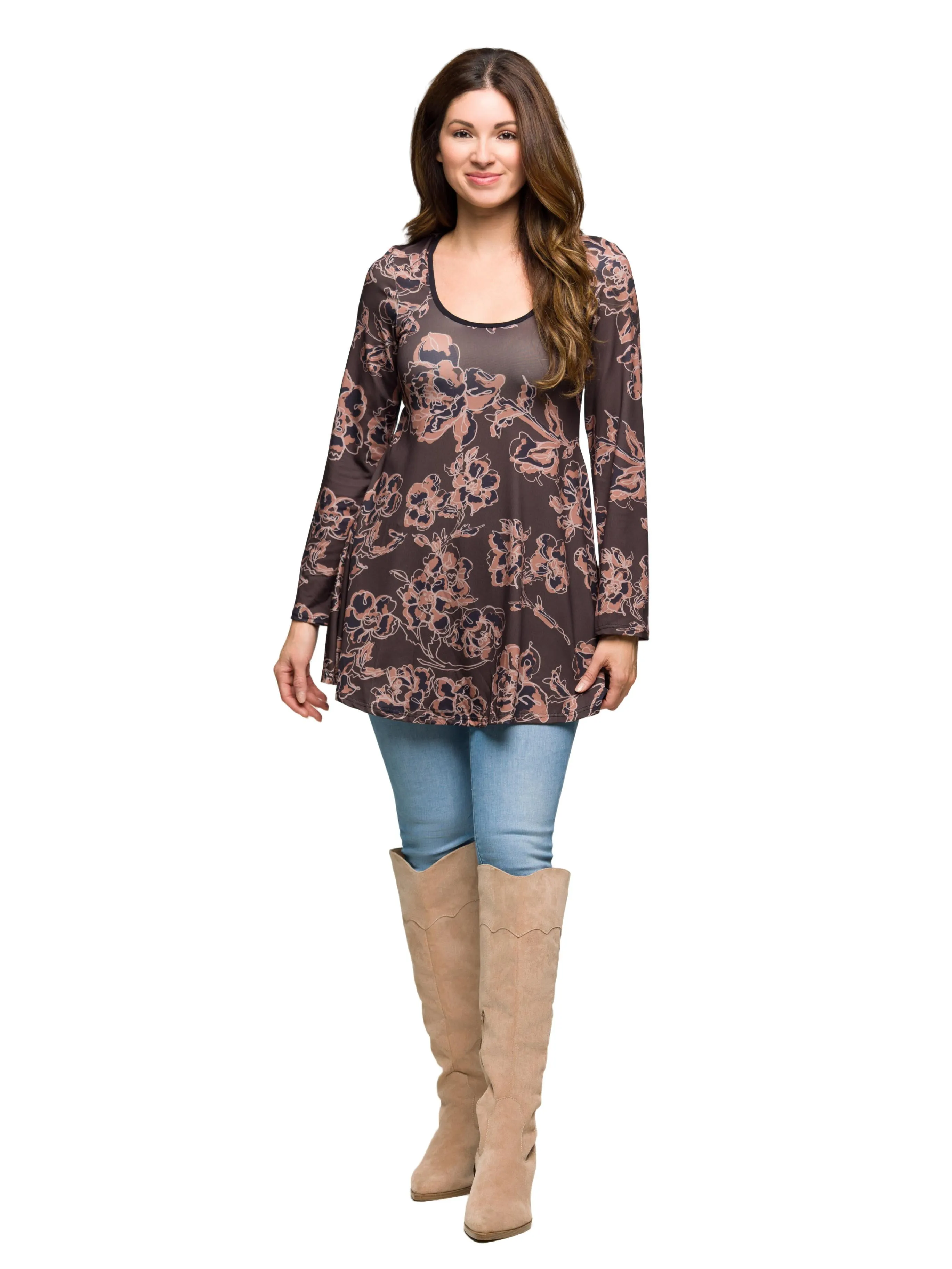 Essential Womens Brown Floral Print Long Sleeve Tunic Top sold by 24/7 Comfort Apparel product image thumbnail 4