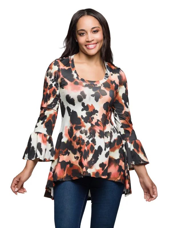 24seven Comfort Apparel Scoop Neck Bell Sleeve Tunic Top Animal Print sold by 24/7 Comfort Apparel