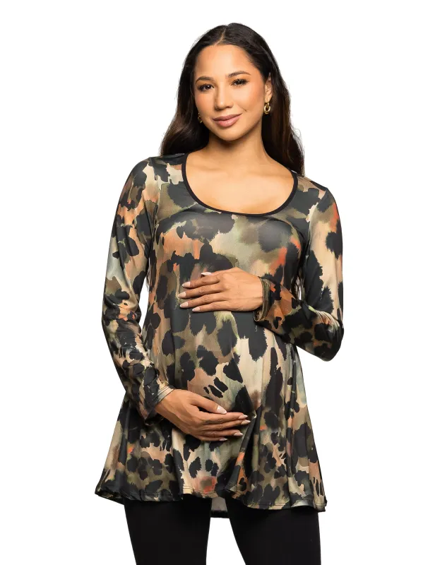 Maternity Multiprint Long Sleeve Scoop Neck A Line Top sold by 24/7 Comfort Apparel