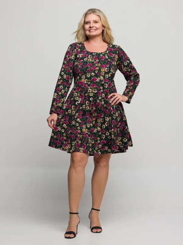 24seven Comfort Apparel Plus Size Floral Print Long Sleeve Fit and Flare Mini Dress sold by 24/7 Comfort Apparel