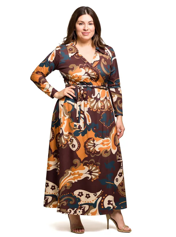 24seven Comfort Apparel Plus Size Brown paisley Empire Waist Maxi Dress sold by 24/7 Comfort Apparel