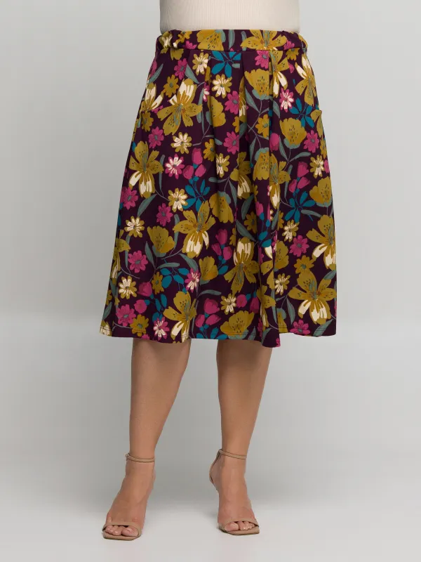 24seven Comfort Apparel Plus Size Purple Floral Elastic Waist Pocket Midi Skirt sold by 24/7 Comfort Apparel