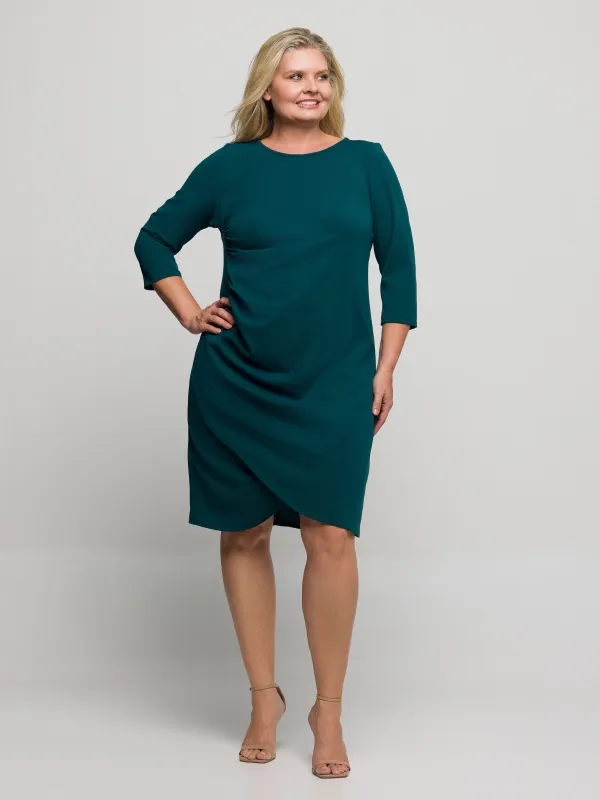 24seven Comfort Apparel Plus Size Three Quarter Sleeve Ruched Tulip Hem Mini Dress sold by 24/7 Comfort Apparel