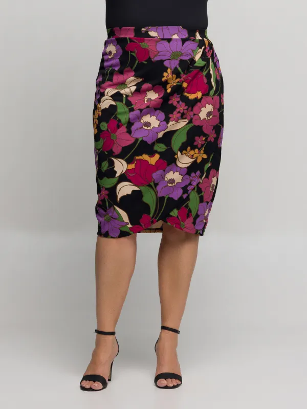 24seven Comfort Apparel Plus Size Black Multi Floral Print Midi Pencil Skirt sold by 24/7 Comfort Apparel