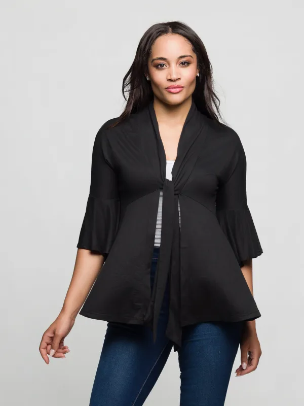 24seven Comfort Apparel Tie Front Bell Sleeve Cardigan sold by 24/7 Comfort Apparel