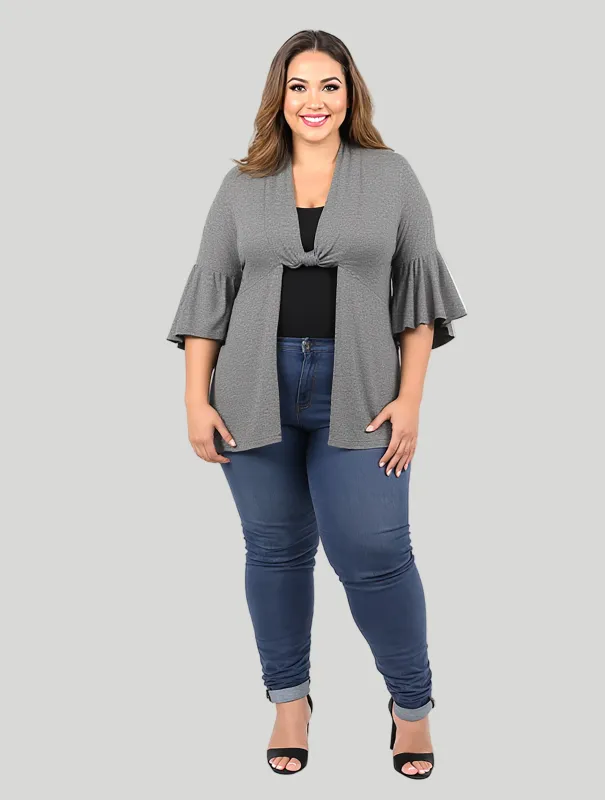 24seven Comfort Apparel Plus Size Tie Front Bell Sleeve Cardigan sold by 24/7 Comfort Apparel