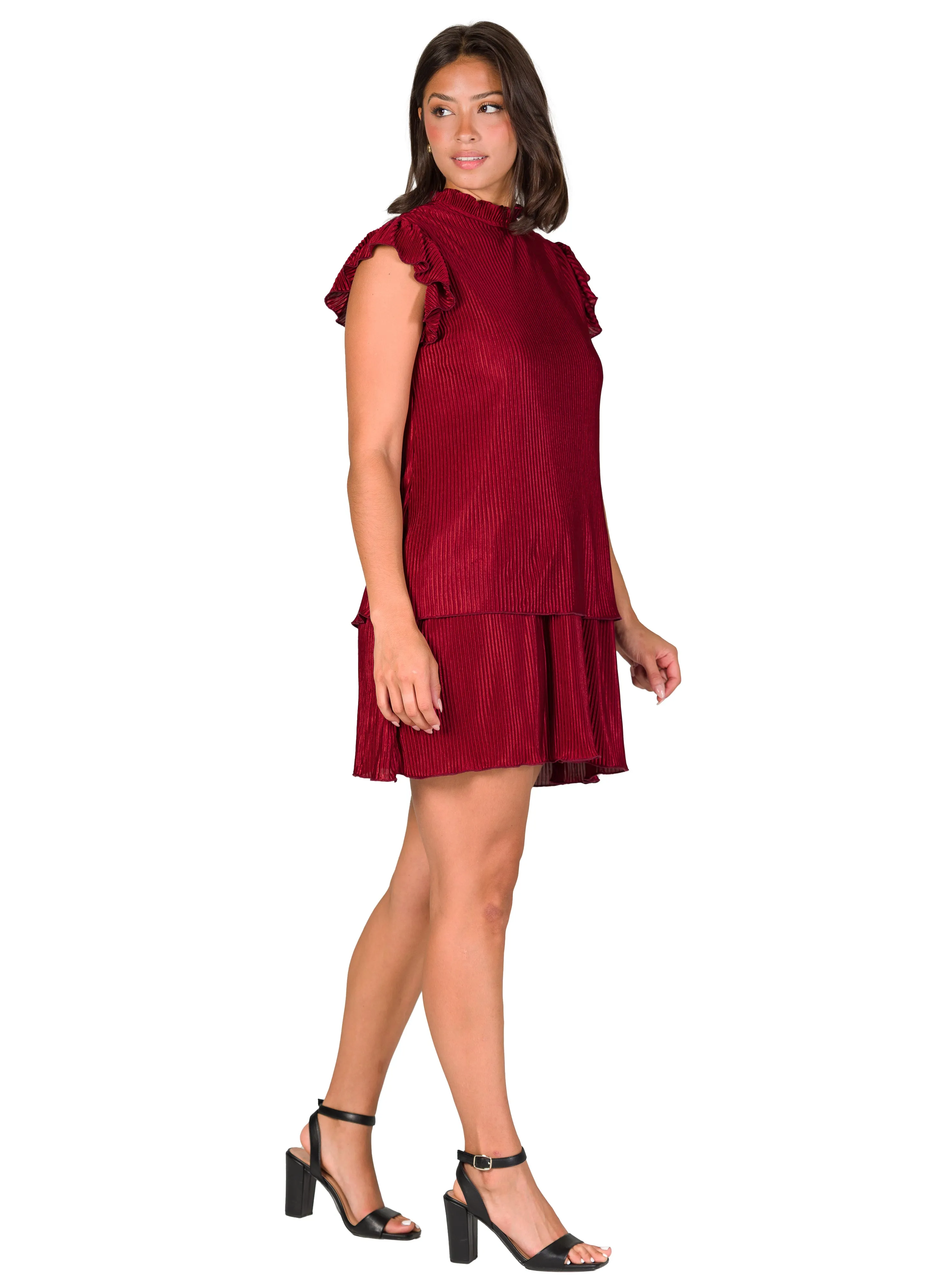 24seven Comfort Apparel Petite Ruffle Cap Sleeve High Neck Pleated Tiered Mini Dress sold by 24/7 Comfort Apparel product image thumbnail 2