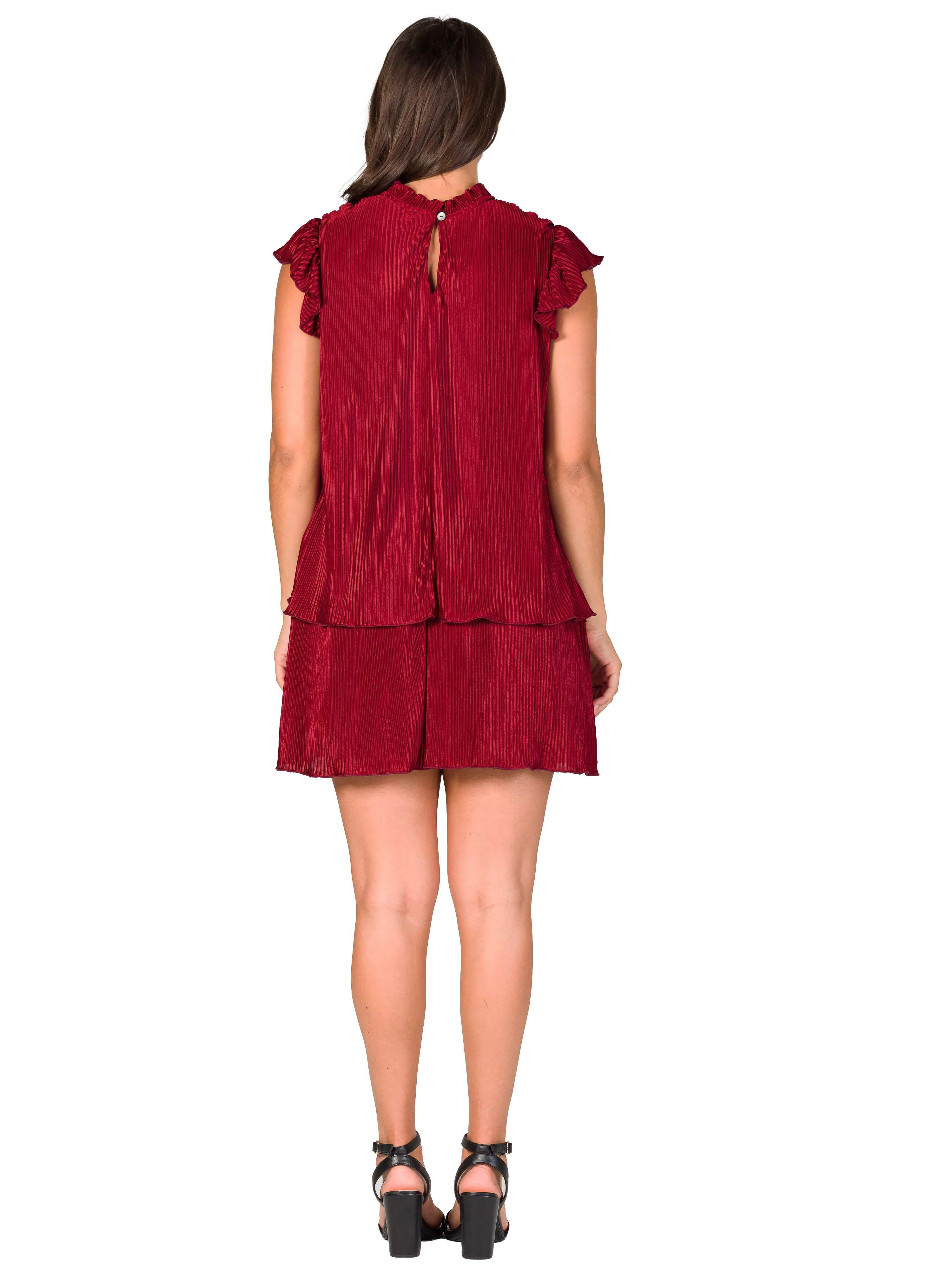 24seven Comfort Apparel Petite Ruffle Cap Sleeve High Neck Pleated Tiered Mini Dress sold by 24/7 Comfort Apparel product image thumbnail 3