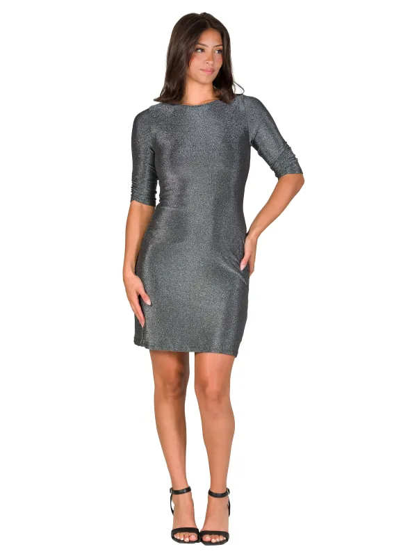24seven Comfort Apparel Petite Elbow Length Sleeve Shimmer Bodycon Mini Party Dress sold by 24/7 Comfort Apparel